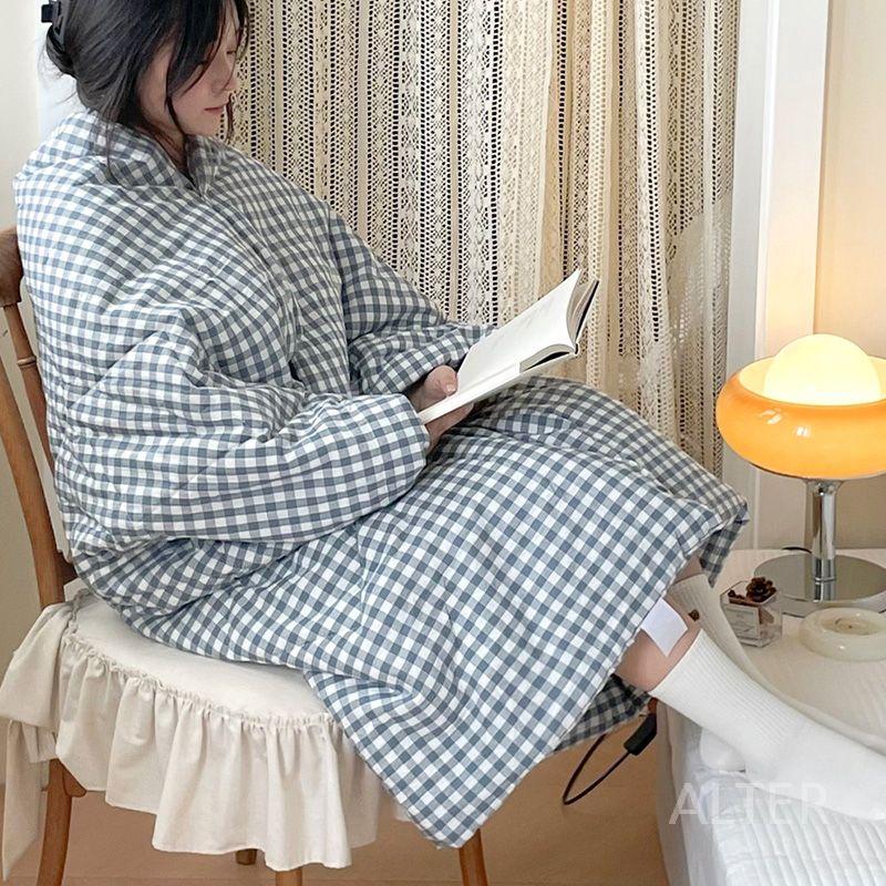 순면 입는 캠핑 사무실 차박 담요 낮잠 후드 집순이 망토 블루 화이트 체크 40x40cm 펼쳤을때 120x150cm - 상세 이미지 4