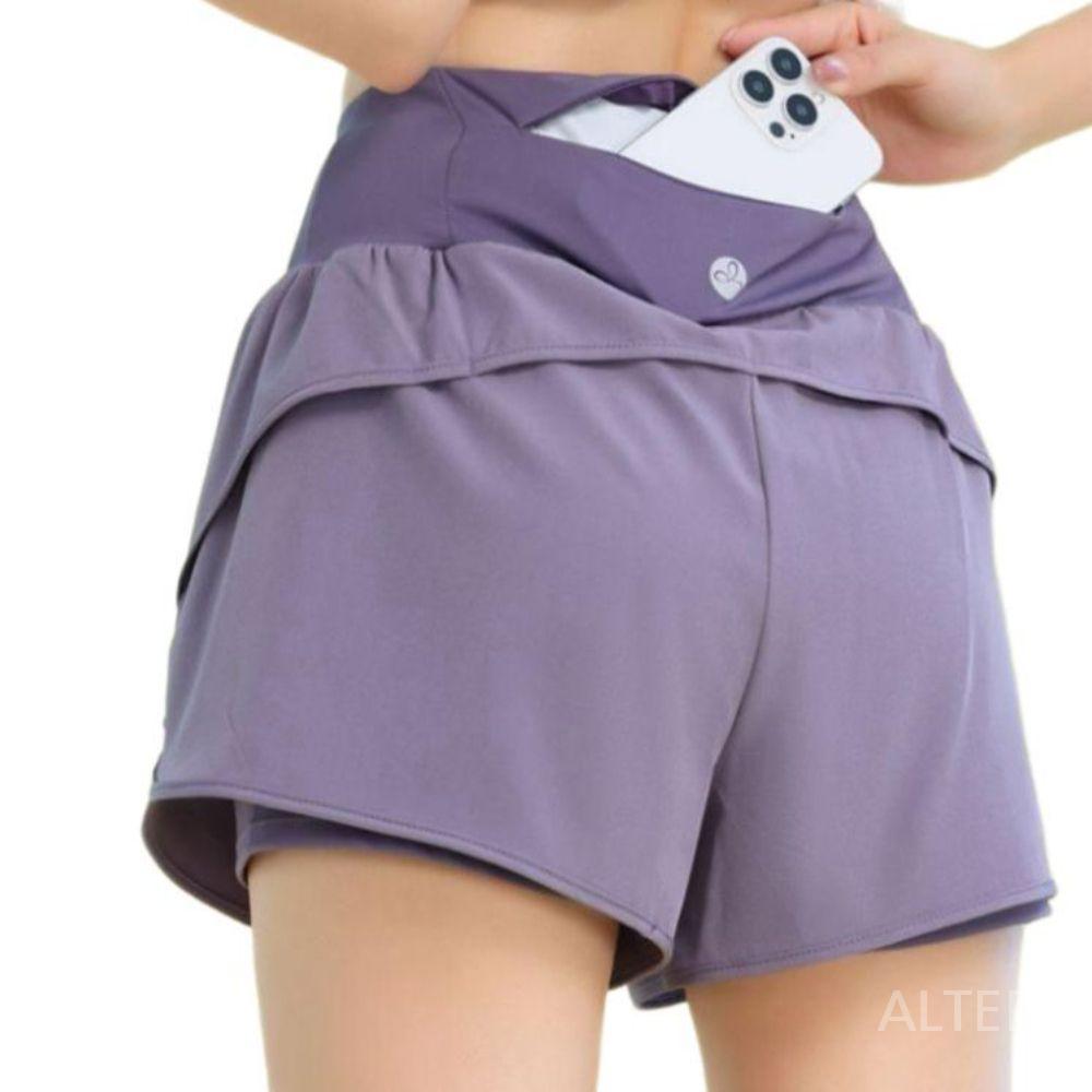 여성 러닝 쇼츠 투인원 마라톤 러닝복 조깅 반바지 그레이 퍼플 반바지 S - 상품 이미지