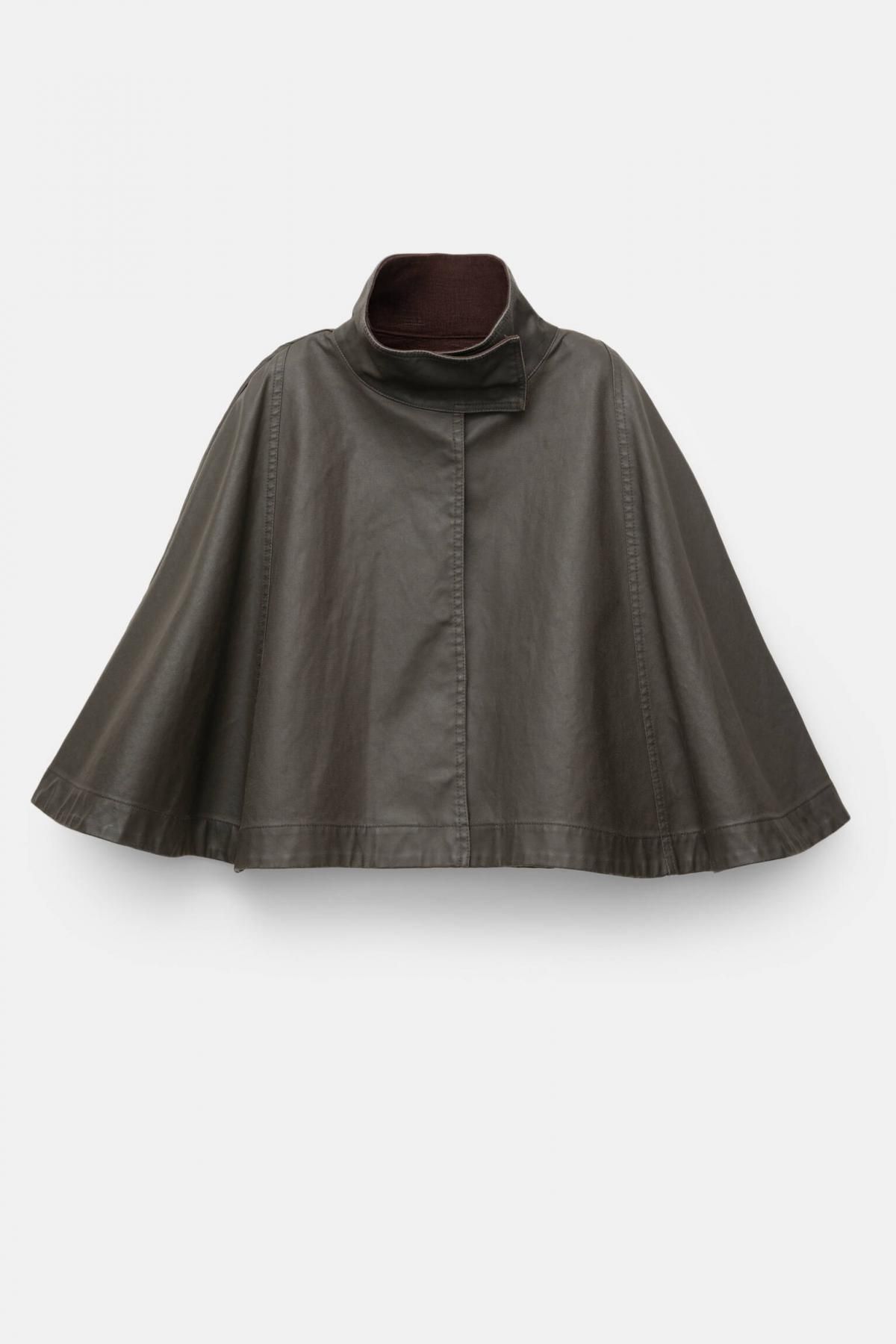 풀앤베어 왁스드 하이넥 코듀로이 배색 쇼트 케이프 7700/368 BROWN - 메인 이미지