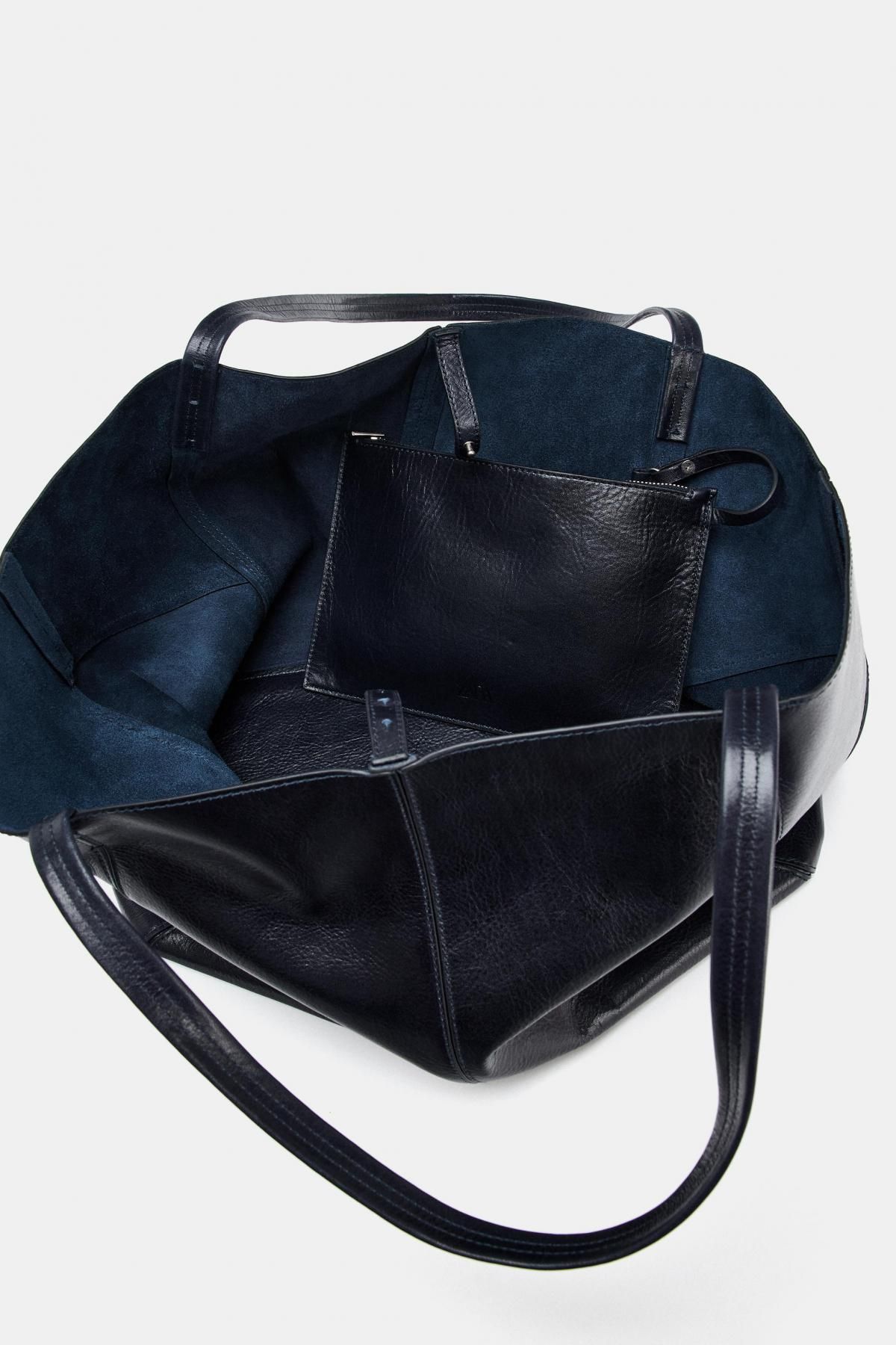 자라 프리미엄 레더 맥시 토트백 6044/610 NAVY BLUE - 상세 이미지 5