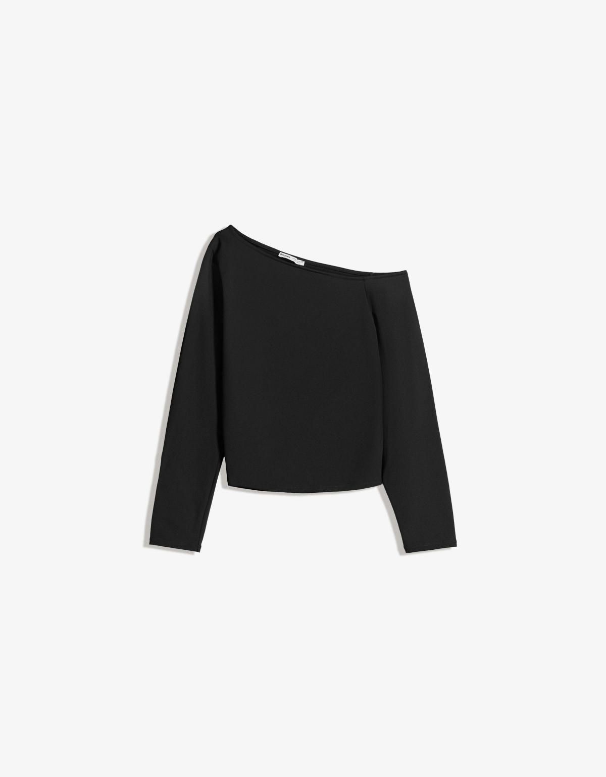 버쉬카 비대칭 오프숄더 긴팔 티셔츠 7603/727 BLACK - 상세 이미지 3