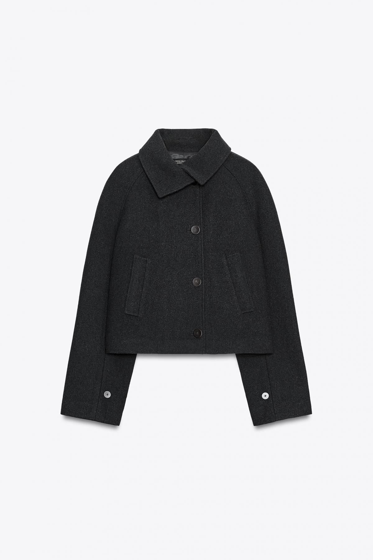 자라 프리미엄 울 블렌드 숏 트렌치코트 3811/253 DARK GREY - 상품 이미지