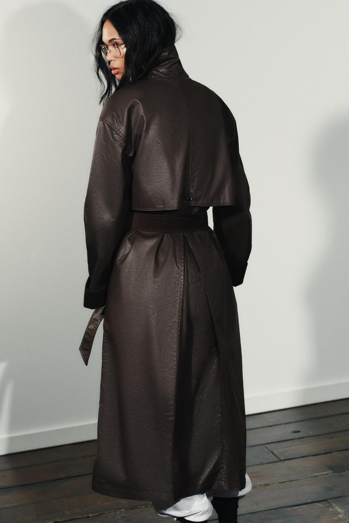 자라 테크니컬 왁스드 코듀로이 커프스 롱 트렌치코트 5854/728 DARK BROWN 이미지 7