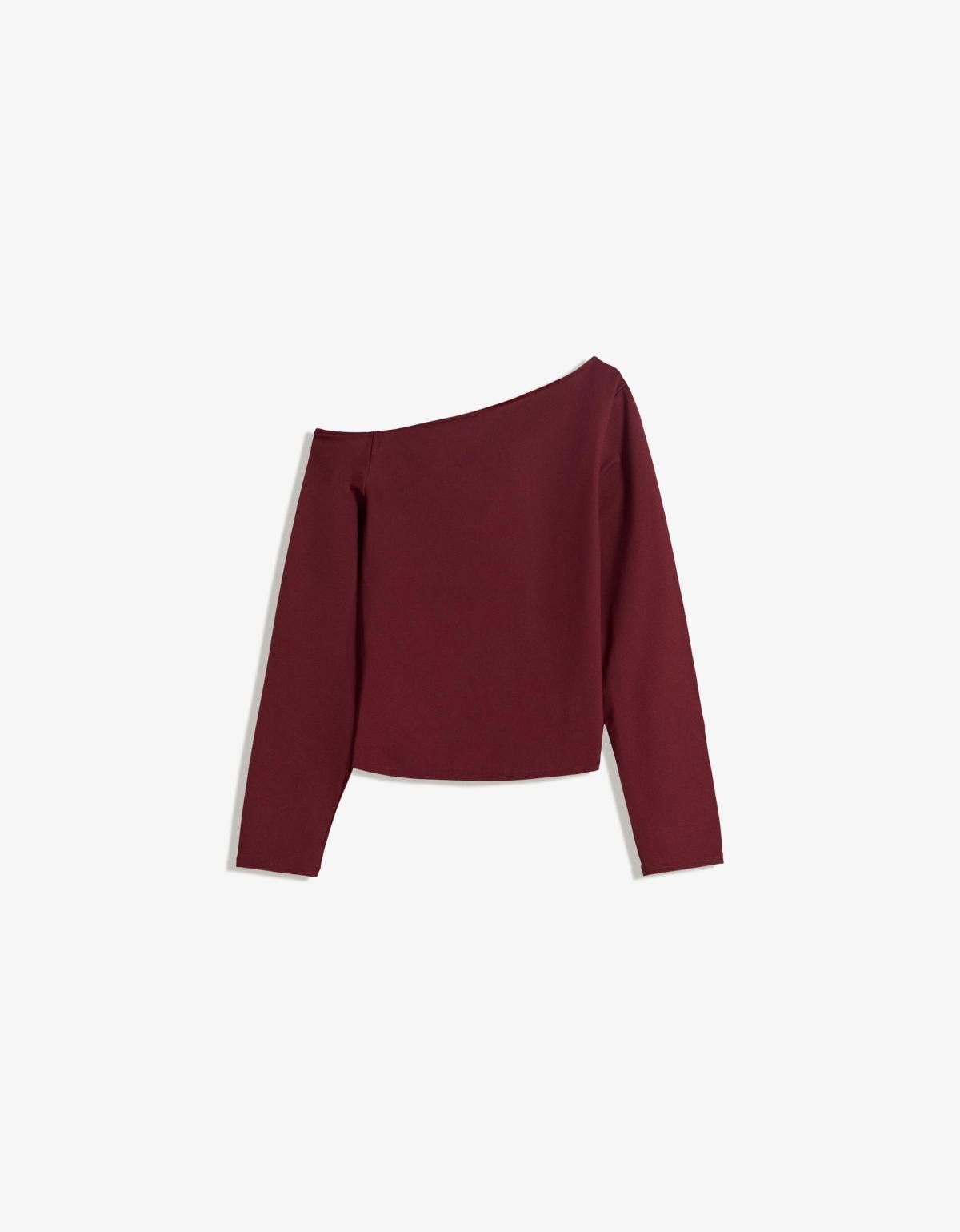 버쉬카 트렌디 버건디 언발란스넥 긴팔 티셔츠 7603/727 BURGUNDY - 상세 이미지 5