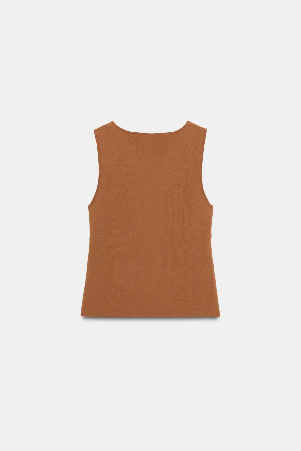 자라 트렌디 컷아웃 메탈 디테일 니트 민소매 탑 4938/105 LIGHT BROWN - 상세 이미지 2