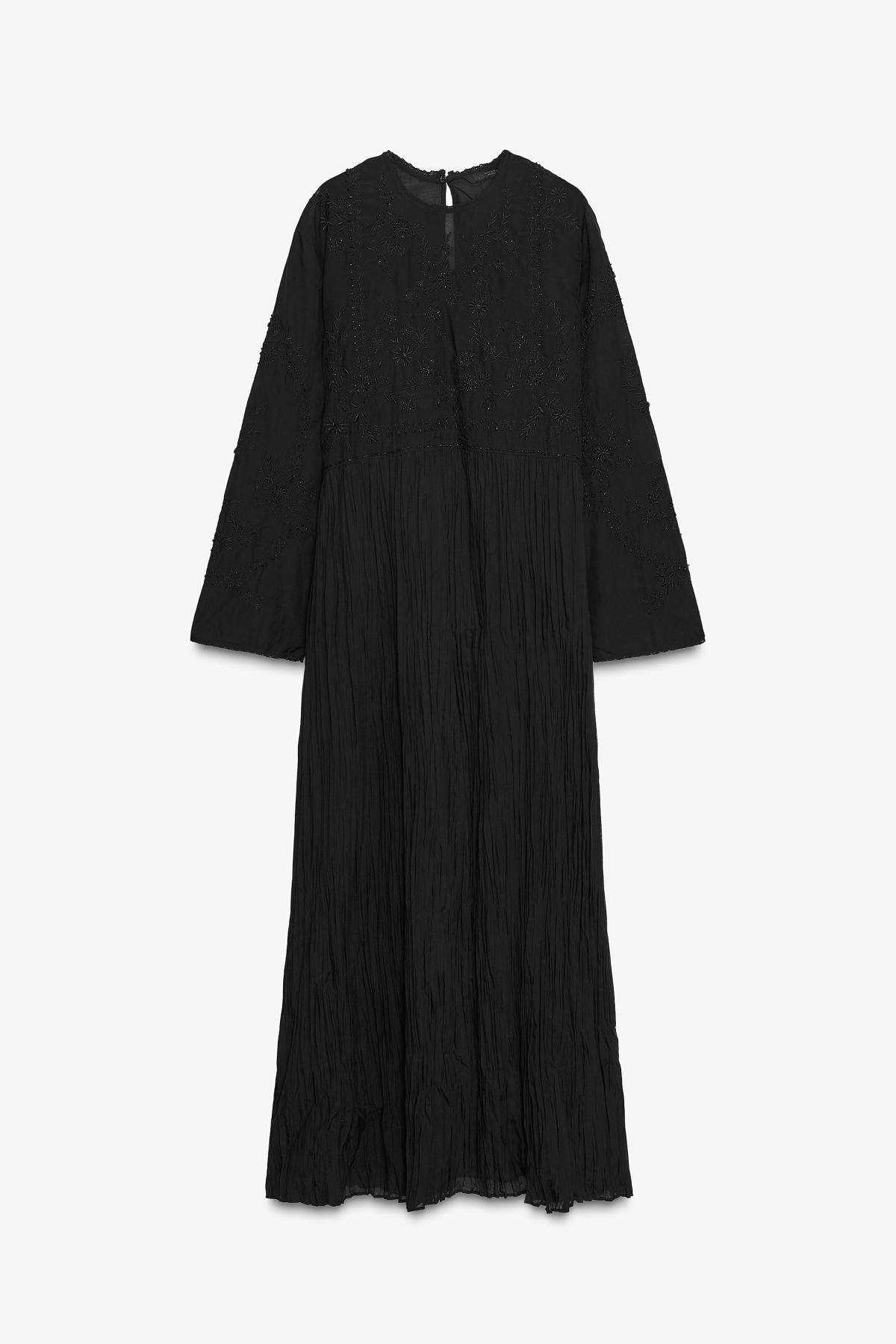자라 비즈 자수 테크니컬 링클 롱 원피스 7521/277 BLACK - 메인 이미지