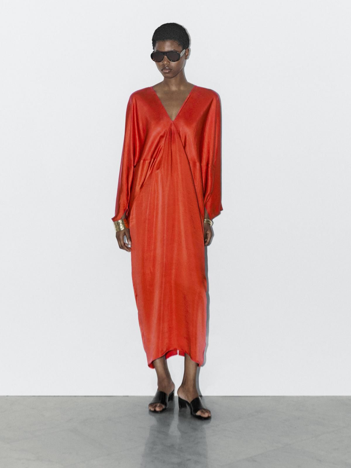 마시모두띠 새틴 플루이드 백브이넥 미디 원피스 9106/950 BURNT ORANGE - 상세 이미지 2