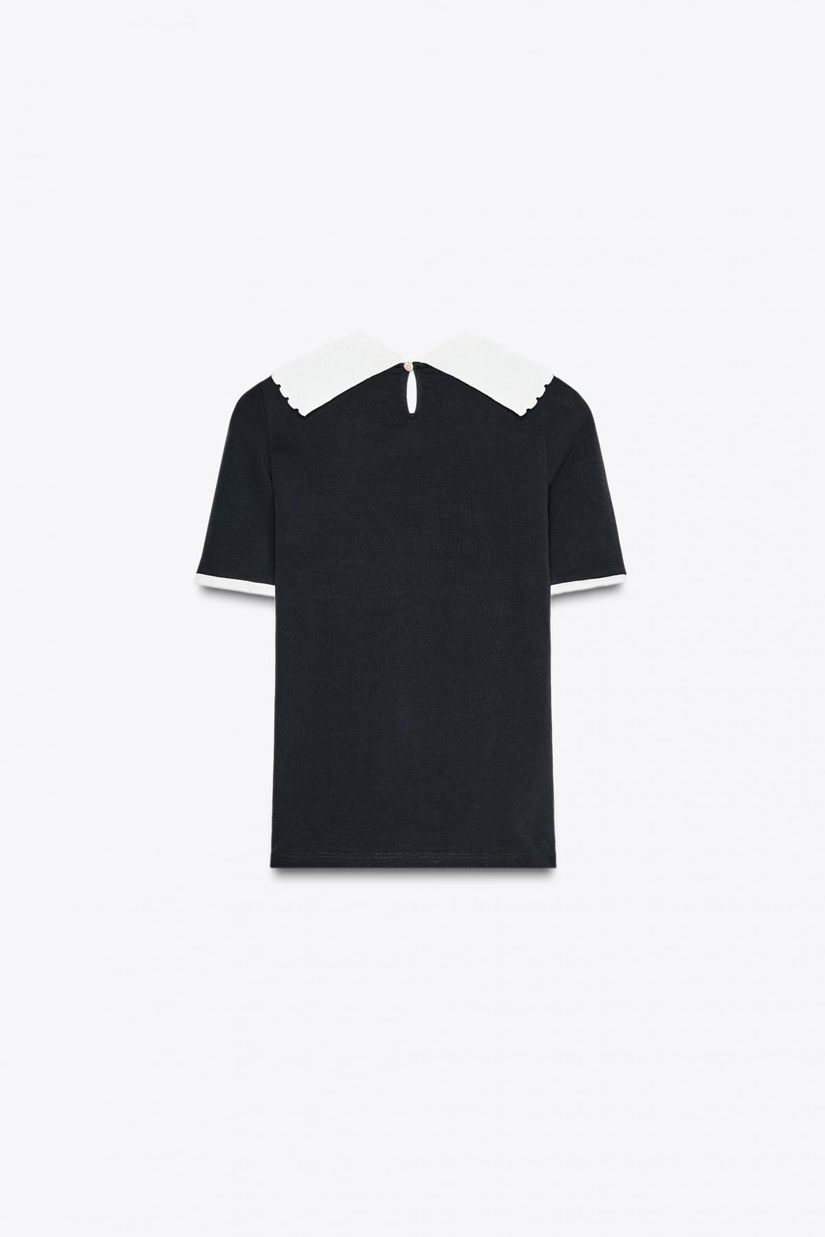 자라 청키 니트 배색 리본 장식 반팔 티셔츠 5644/911 BLACK - 상세 이미지 2