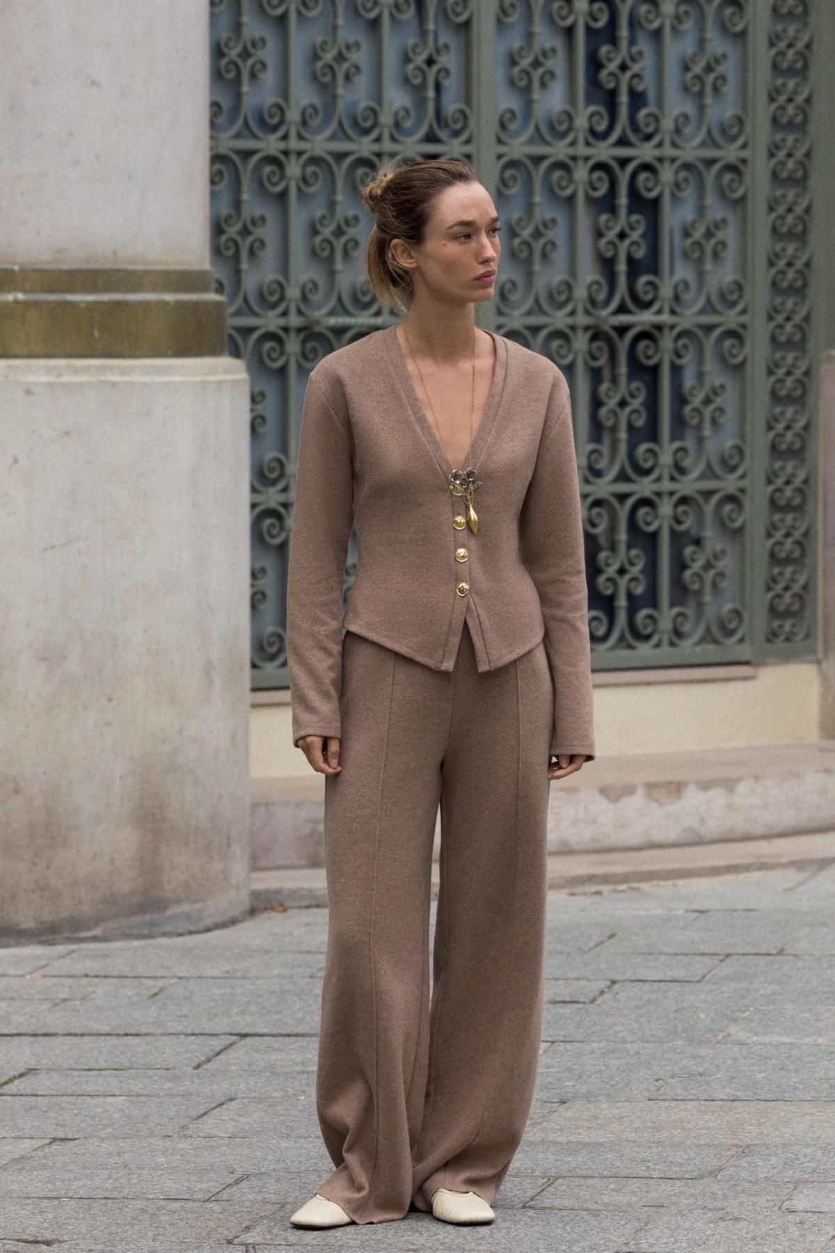 자라 소프트 터치 와이드 팔라조 팬츠 5039/223 MOCHA - 상세 이미지 5