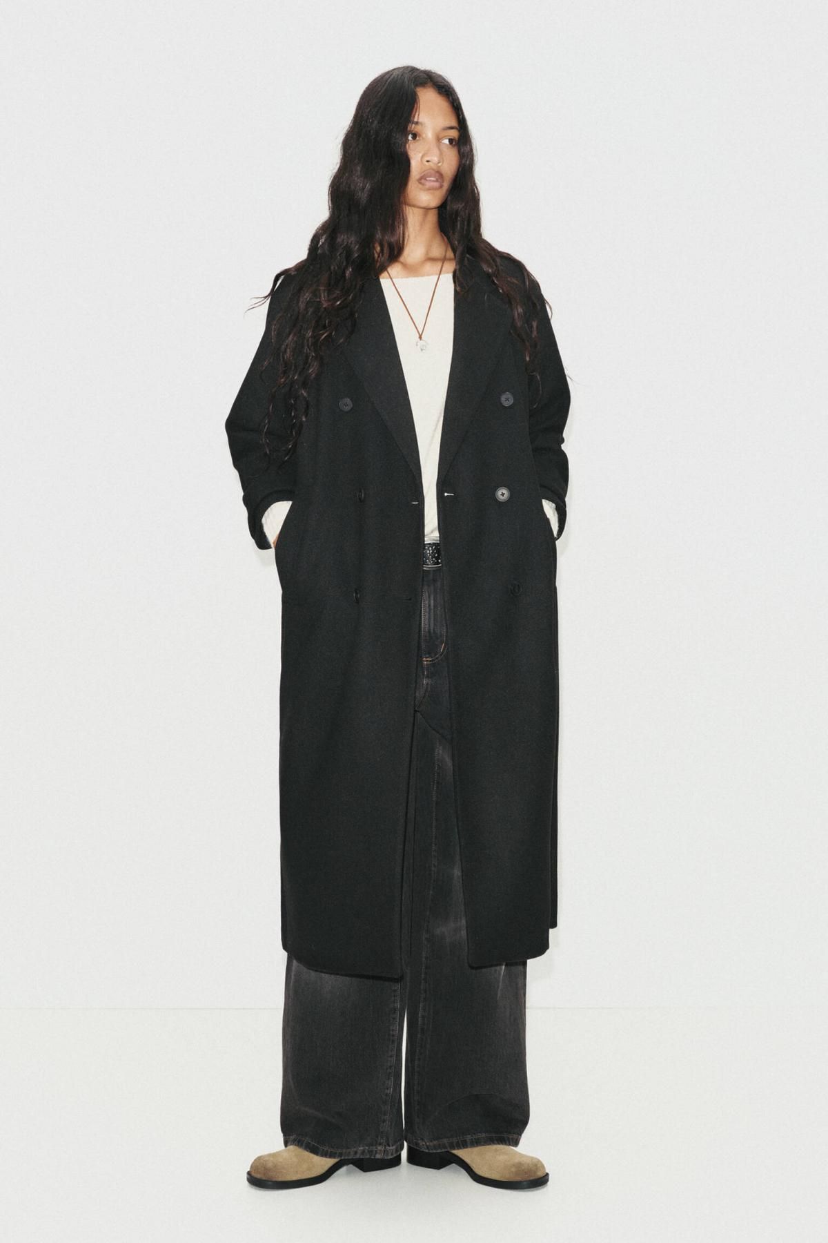풀앤베어 테크니컬 더블브레스트 롱 코트 7800/308 BLACK - 상세 이미지 2
