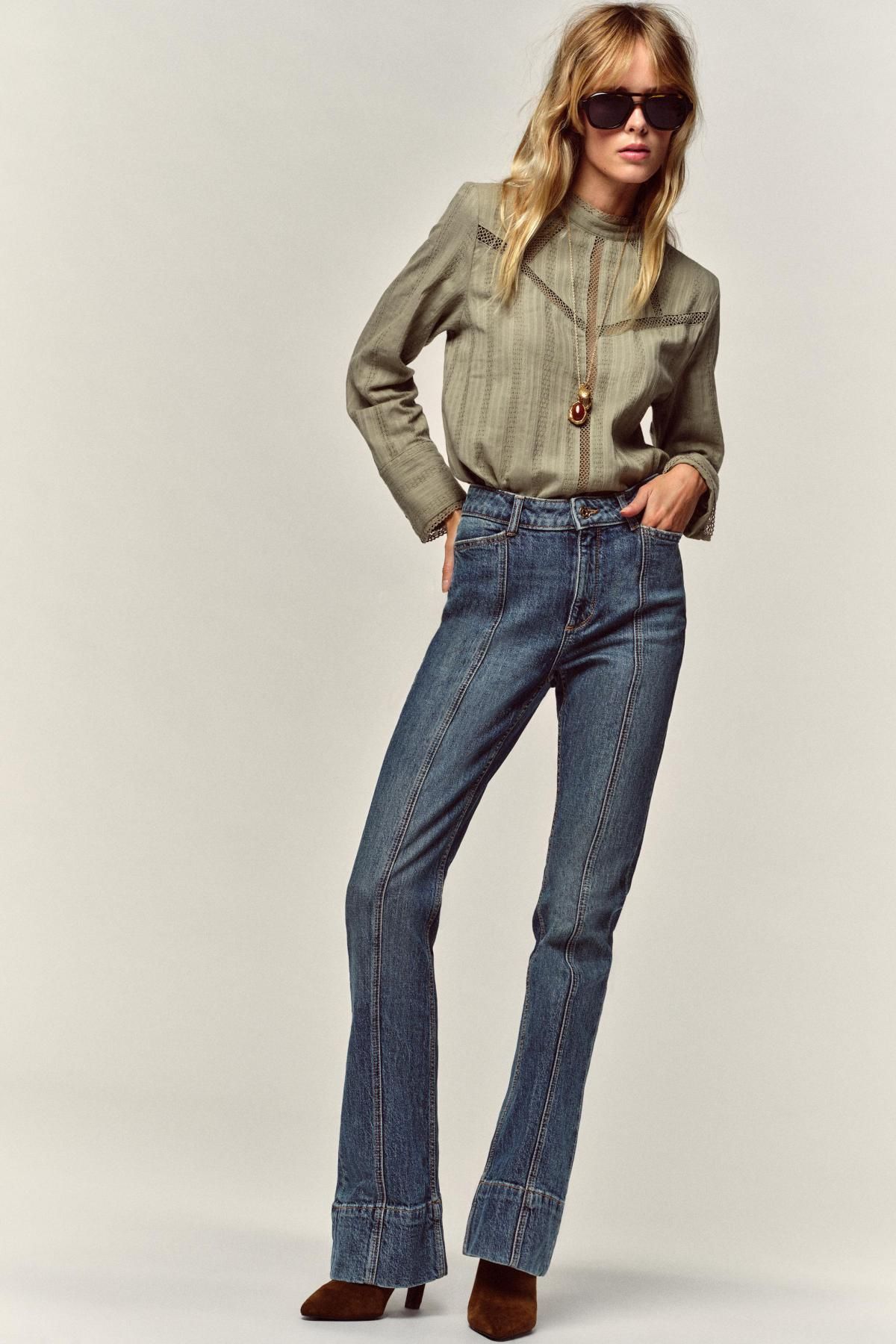 자라 로맨틱 레이스트림 스트라이프 긴팔 셔츠 8741/255 MID KHAKI - 상세 이미지 2