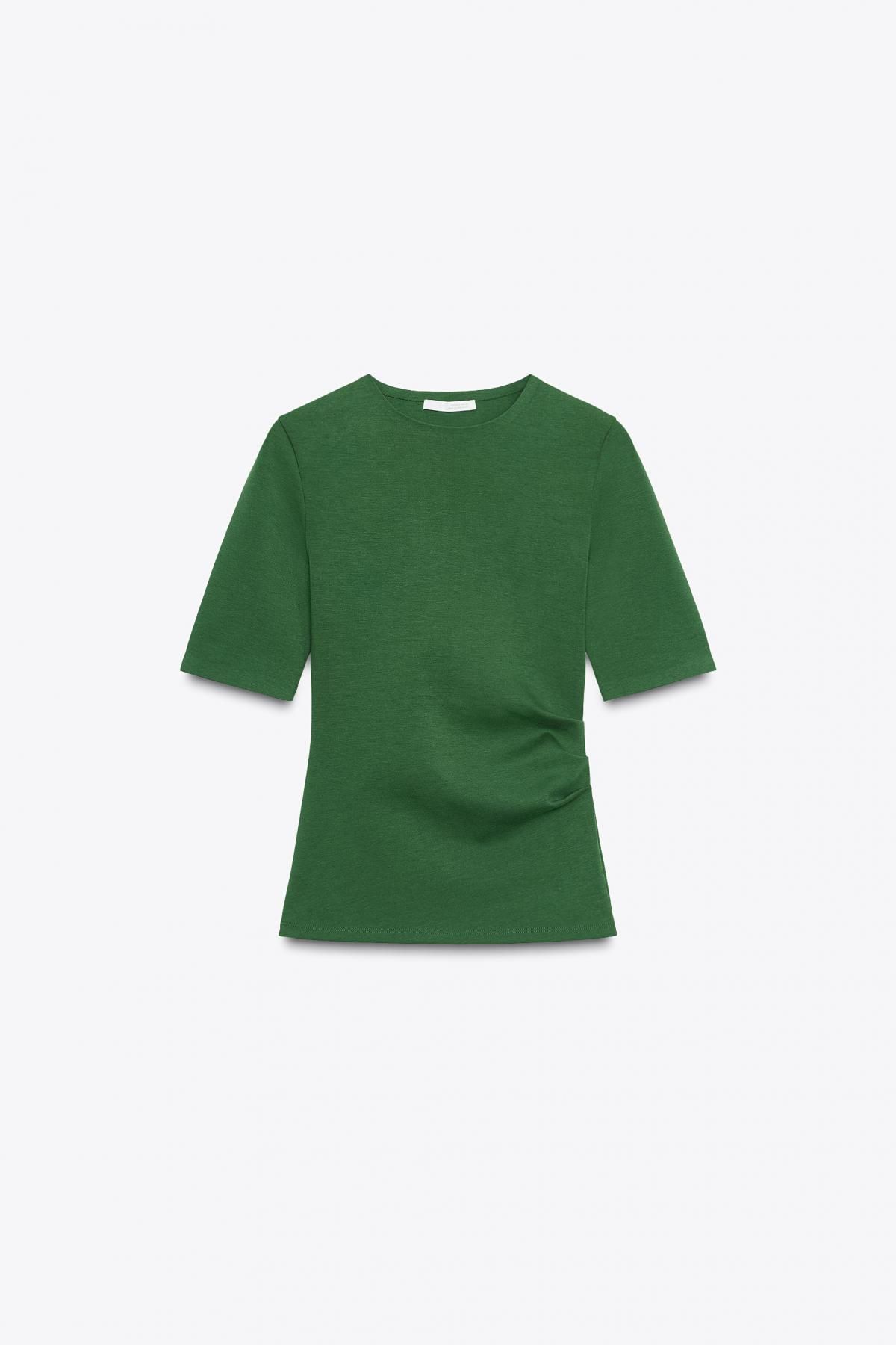 자라 슬림핏 테크니컬 라운드넥 셔링 반팔 티셔츠 4174/583 GREEN - 메인 이미지