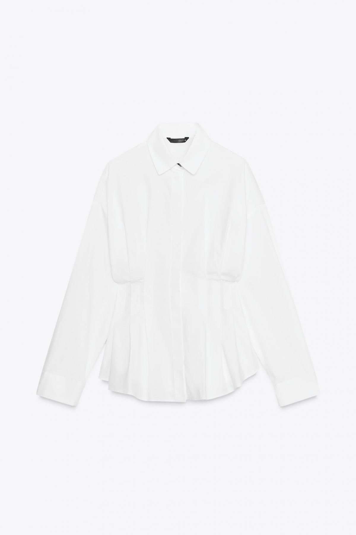 자라 테크니컬 플리츠 포플린 긴팔 셔츠 8945/340 WHITE - 메인 이미지