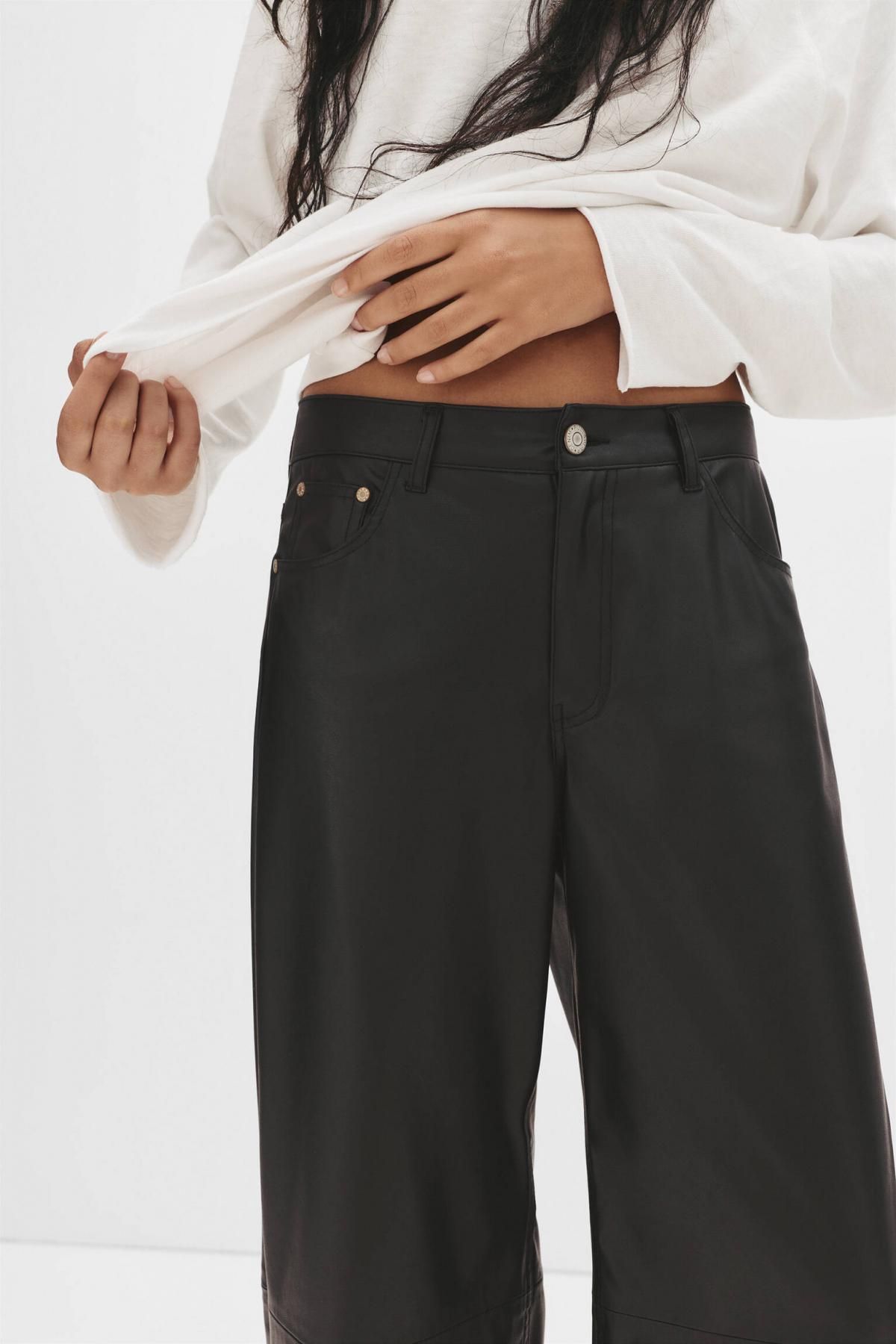 풀앤베어 오버사이즈 레더 와이드 팬츠 7675/379 BLACK - 상세 이미지 5