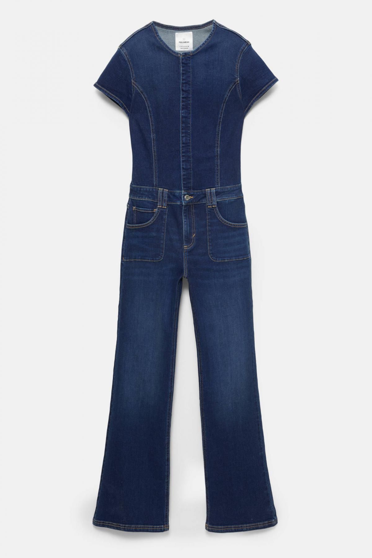 풀앤베어 스트레치 데님 부츠컷 반팔 점프수트 7638/308 DARK BLUE - 상품 이미지