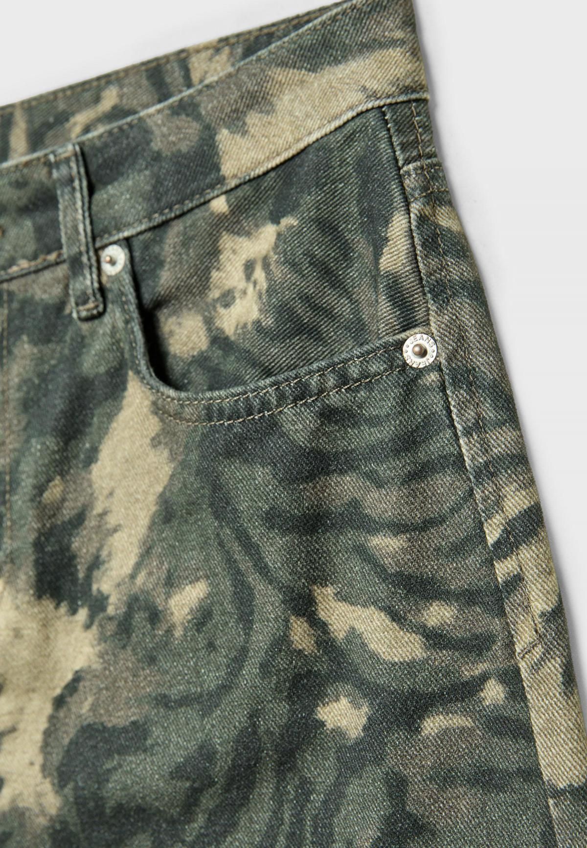 스트라디바리우스 프린트 와이드핏 로우웨이스트 데님 팬츠 4899/981 KHAKI - 상세 이미지 4