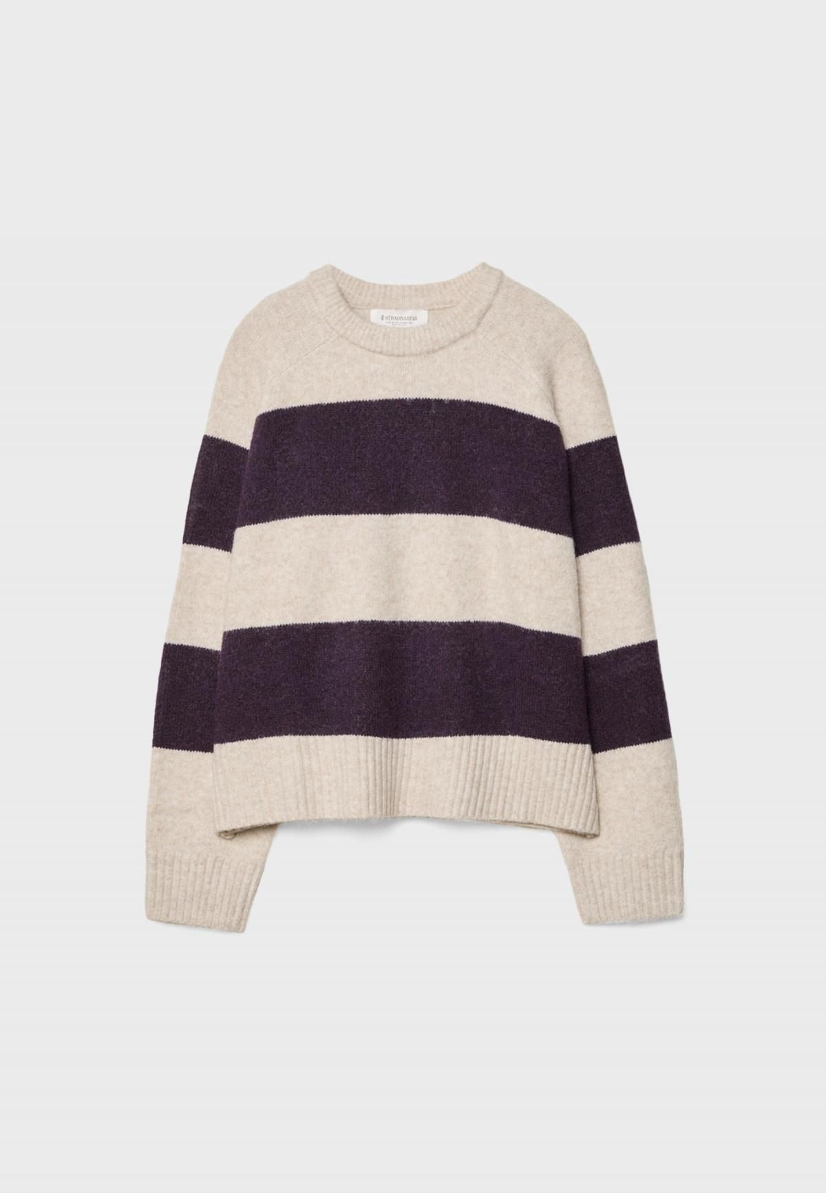 스트라디바리우스 스트라이프 소프트 라운드넥 니트 스웨터 5028/411 PURPLE - 상품 이미지
