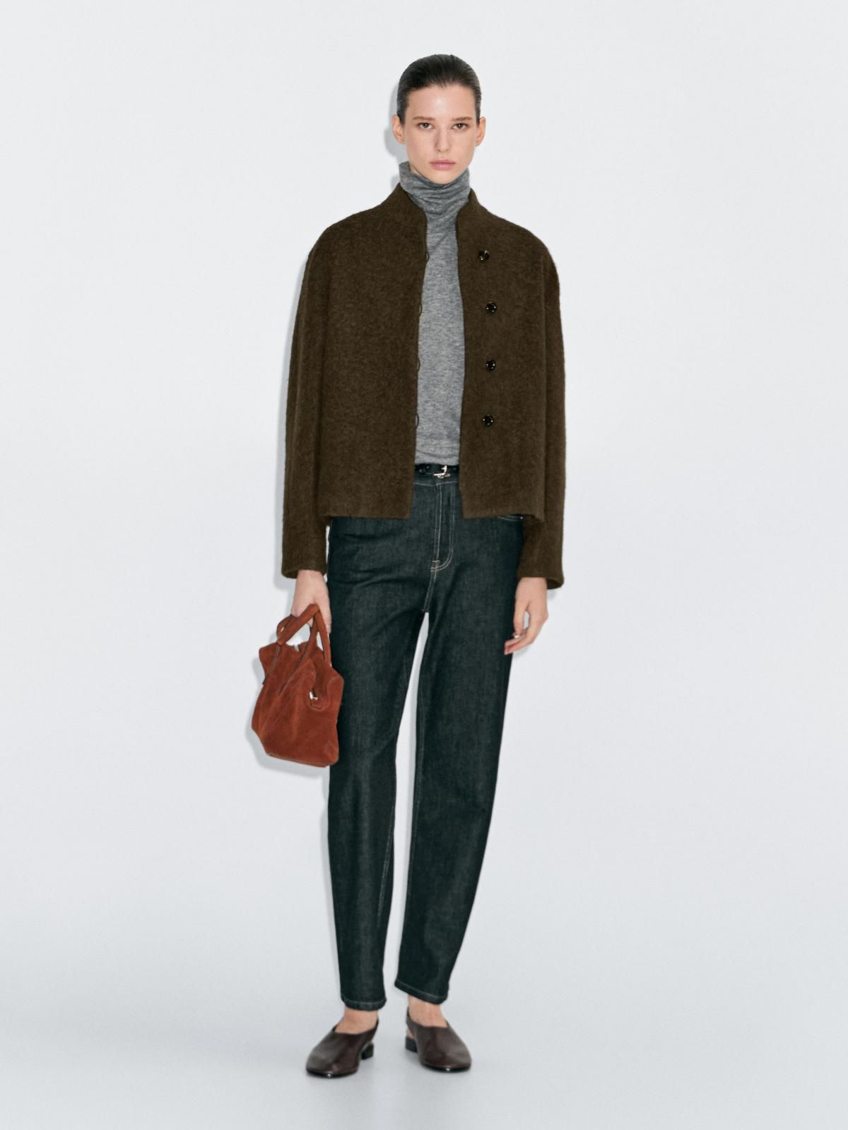 마시모두띠 알파카울 블렌드 미니멀 숏 재킷 6792/350 KHAKI - 상세 이미지 2