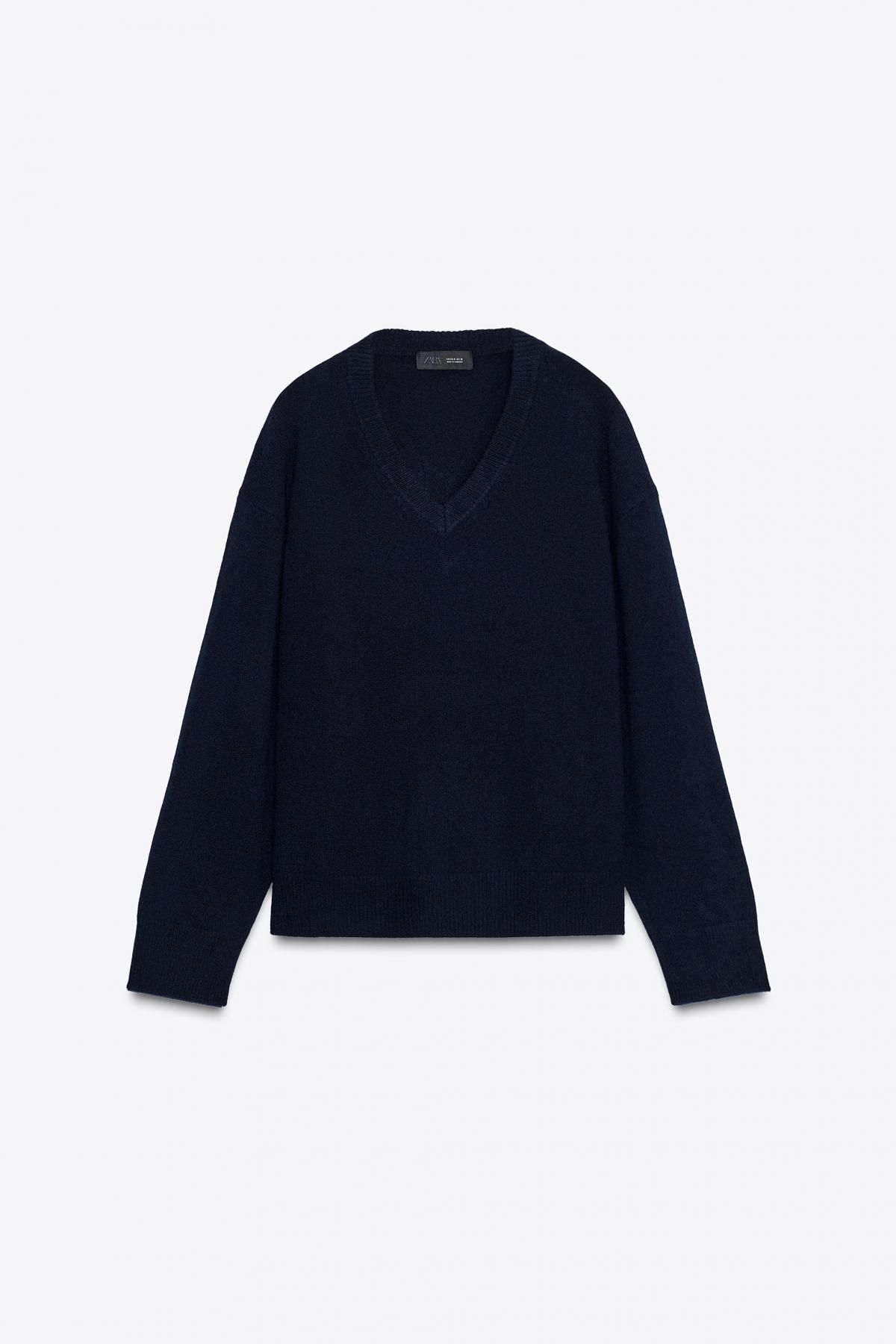 자라 프리미엄 울 브이넥 니트 스웨터 9598/116 NAVY BLUE - 상품 이미지