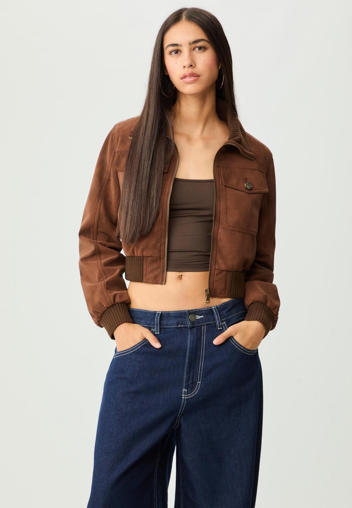 스트라디바리우스 빈티지 레더 포켓 디테일 크롭 재킷 8453/782 BROWN - 상세 이미지 4
