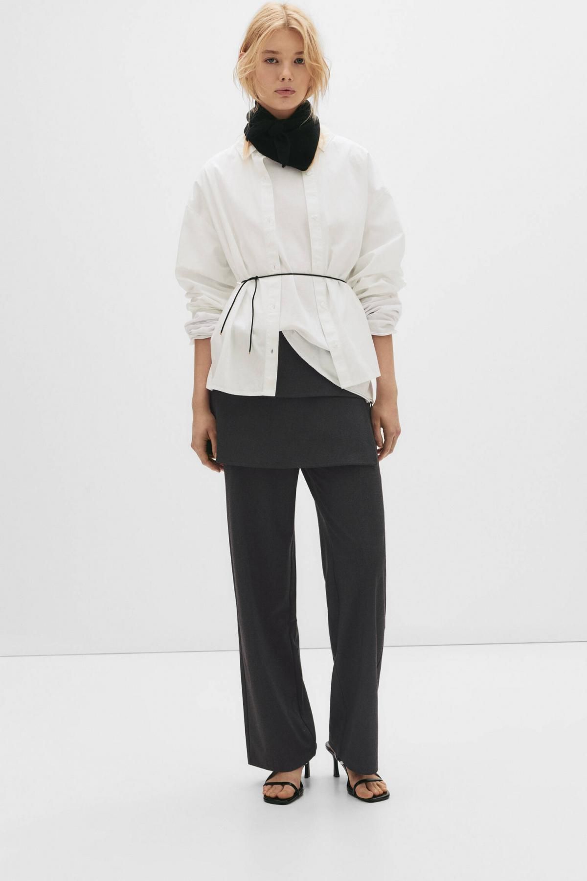 풀앤베어 그레이 레이어드 랩 와이드 스커트 팬츠 7674/326 GREY - 상세 이미지 3