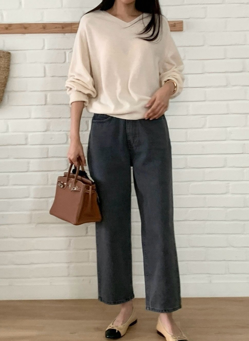 여자 가을 럭키룸 뒷밴딩 리브 흑청 데님 청바지 맘룩 - 상품 이미지