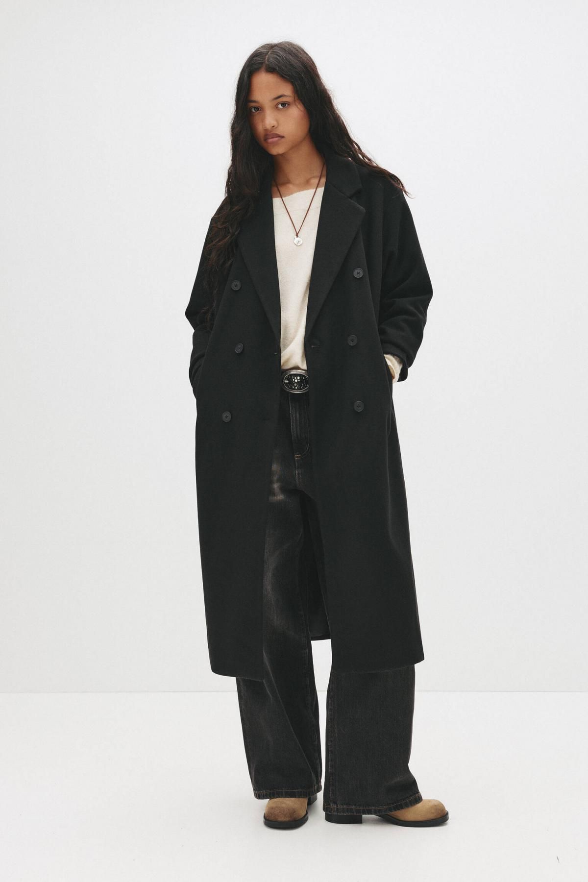풀앤베어 테크니컬 더블브레스트 롱 코트 7800/308 BLACK - 상세 이미지 3