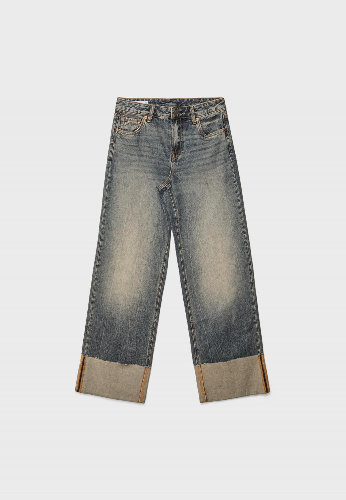 스트라디바리우스 트렌디 와이드핏 데님 스트레이트 턴업 진 4865/915 MEDIUM DENIM WASH - 상세 이미지 2