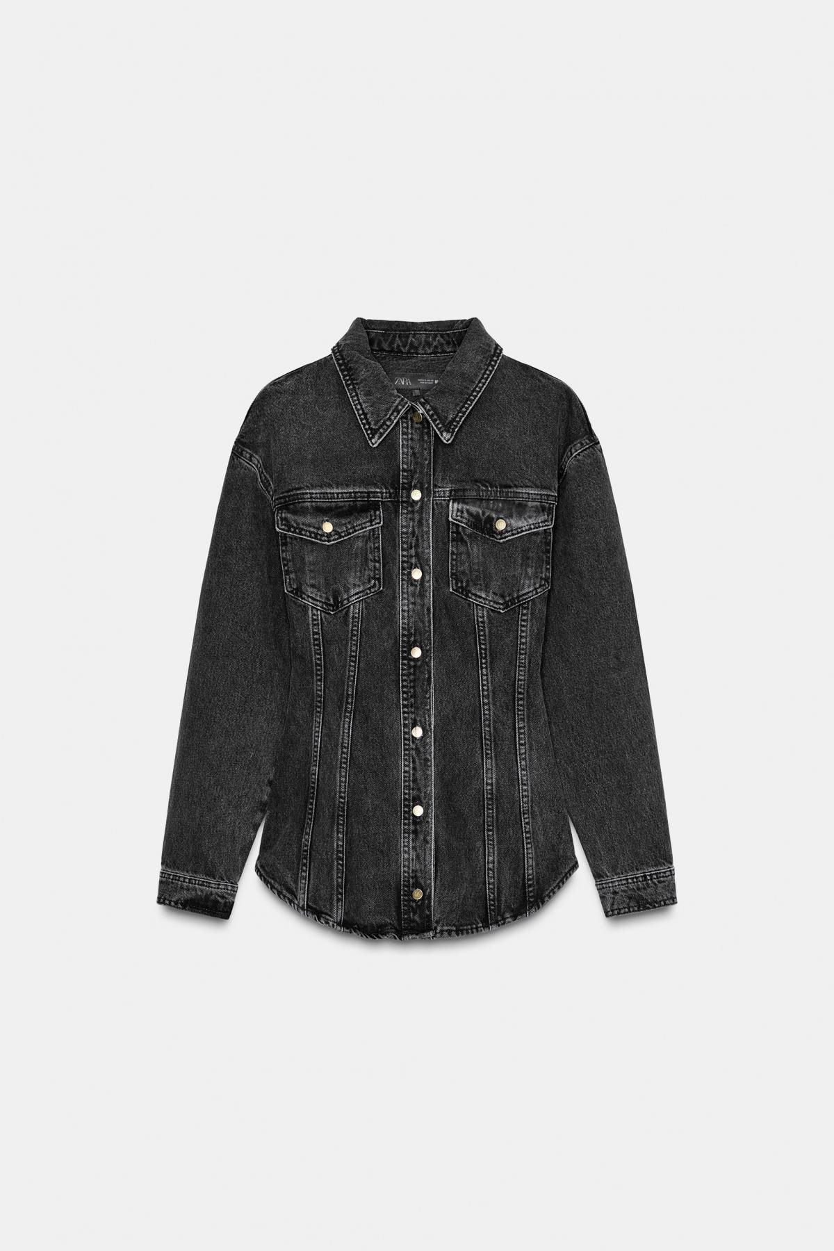 자라 테크니컬 흑청 오버핏 데님 셔츠 6147/171 BLACK - 메인 이미지