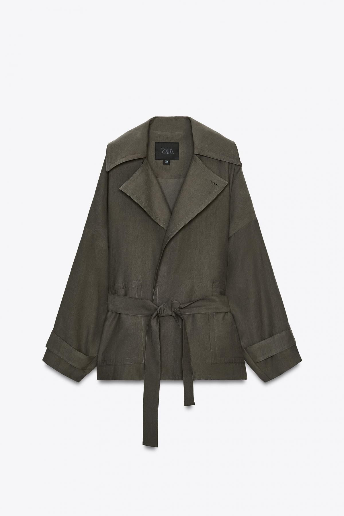 자라 카키 테크니컬 플루이드 벨티드 테일러드 재킷 6136/244 BROWN / TAUPE - 메인 이미지
