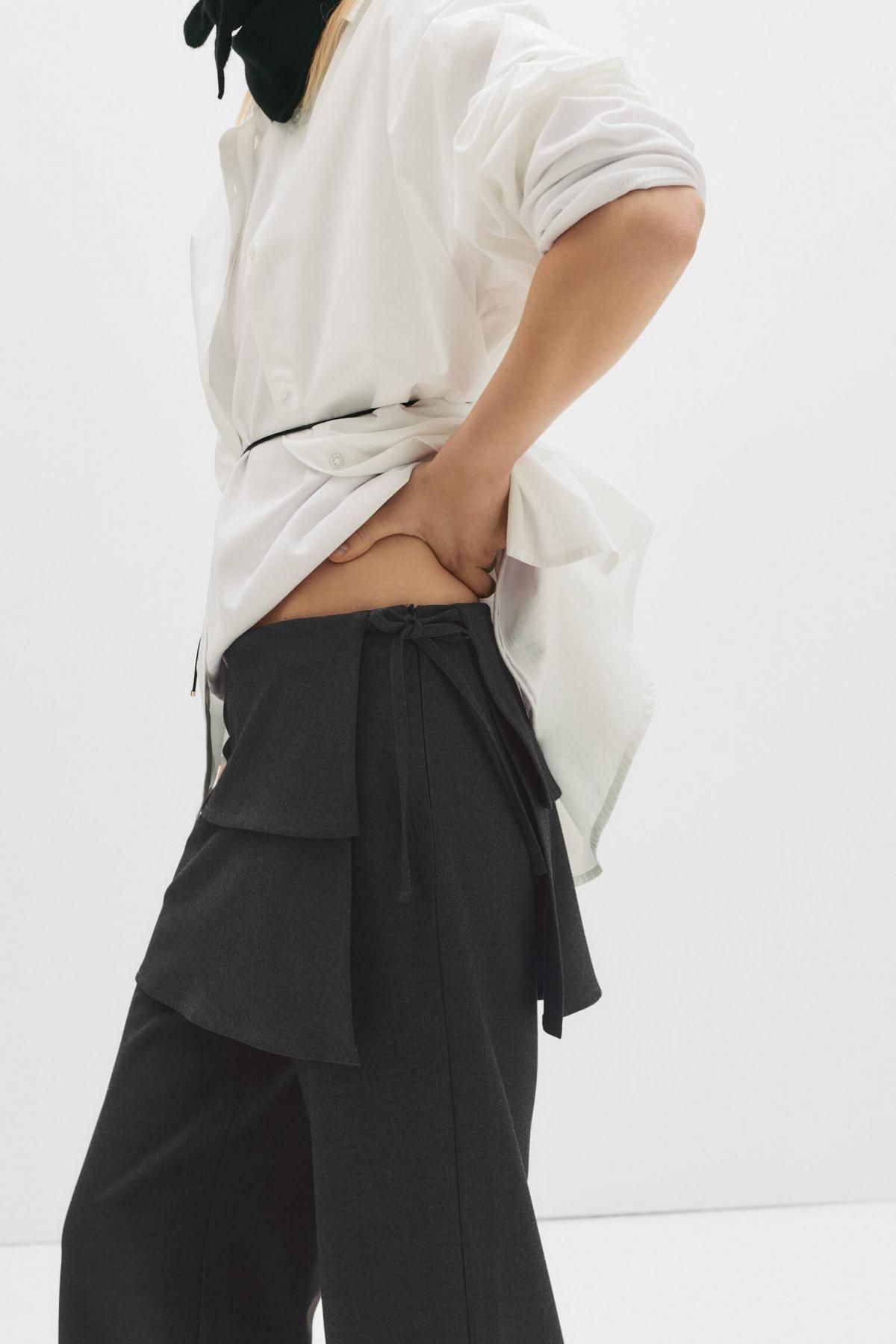 풀앤베어 그레이 레이어드 랩 와이드 스커트 팬츠 7674/326 GREY - 상세 이미지 4