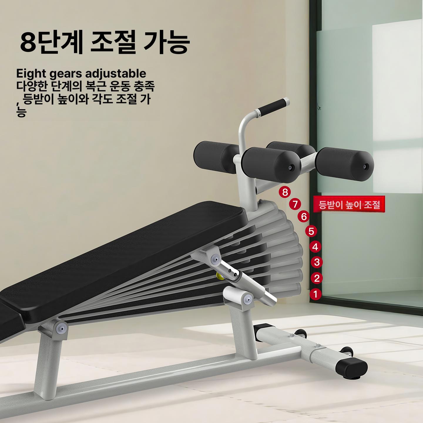 복근운동기구 기구 싯업벤치 운동 윗몸일으키기 뱃살 실버 프레임 블랙 쿠션 - 상세 이미지 4