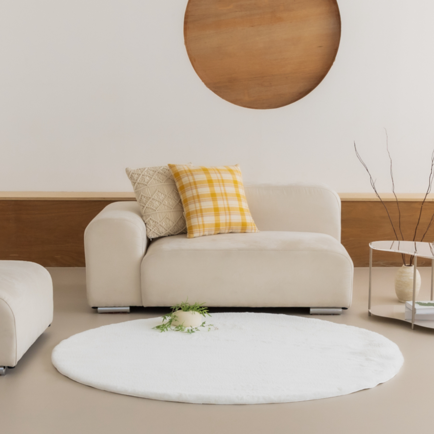 먼지없는 워셔블 장모 온감 러그 대형 거실 침실 원룸 에코퍼 화이트, 원형 200