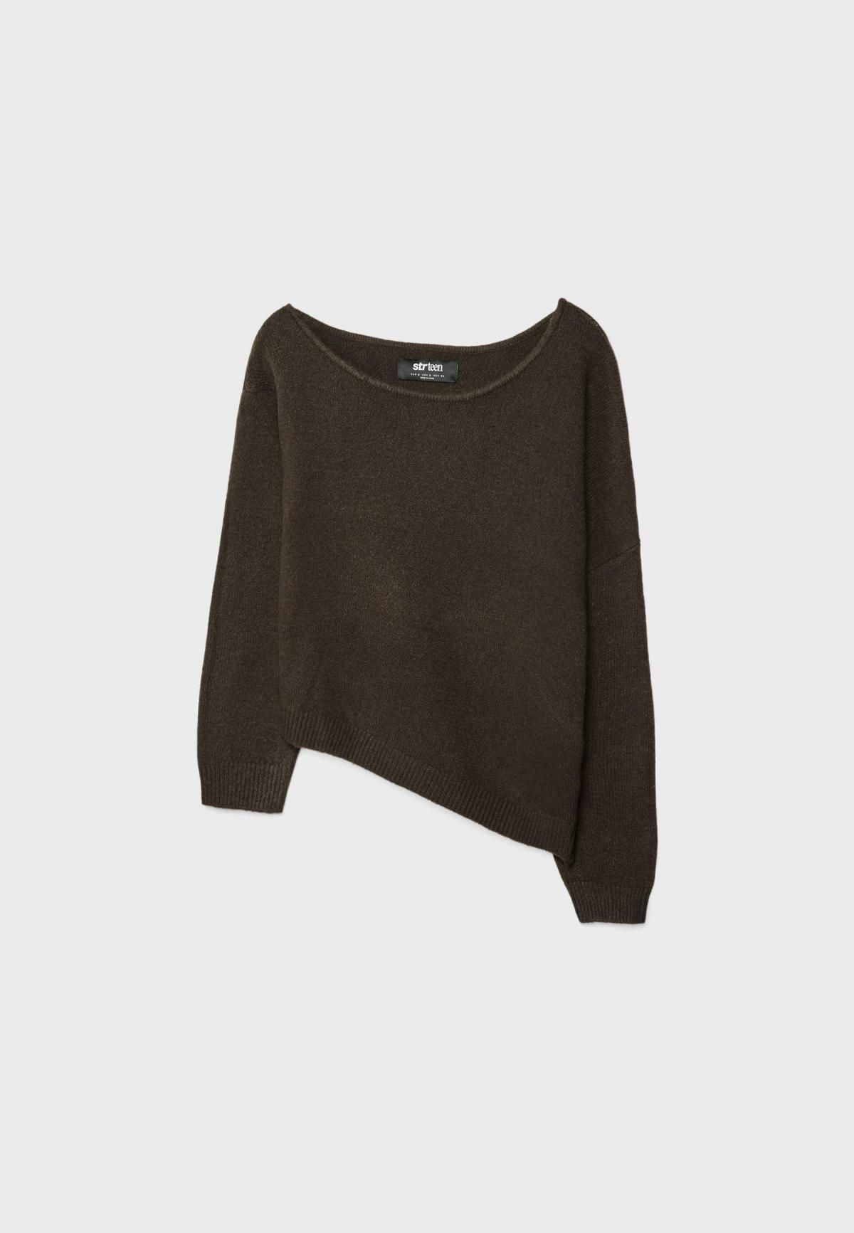 스트라디바리우스 비대칭 오프숄더 니트 스웨터 8537/650 BROWN - 상품 이미지