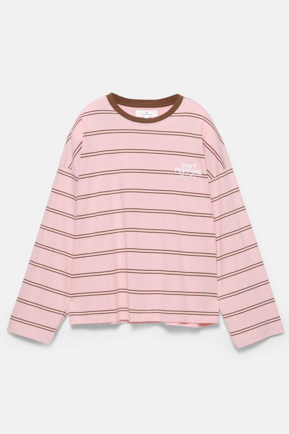 풀앤베어 오버핏 핑크 스트라이프 라운드넥 코튼 긴팔 티셔츠 7151/376 PINK - 상품 이미지