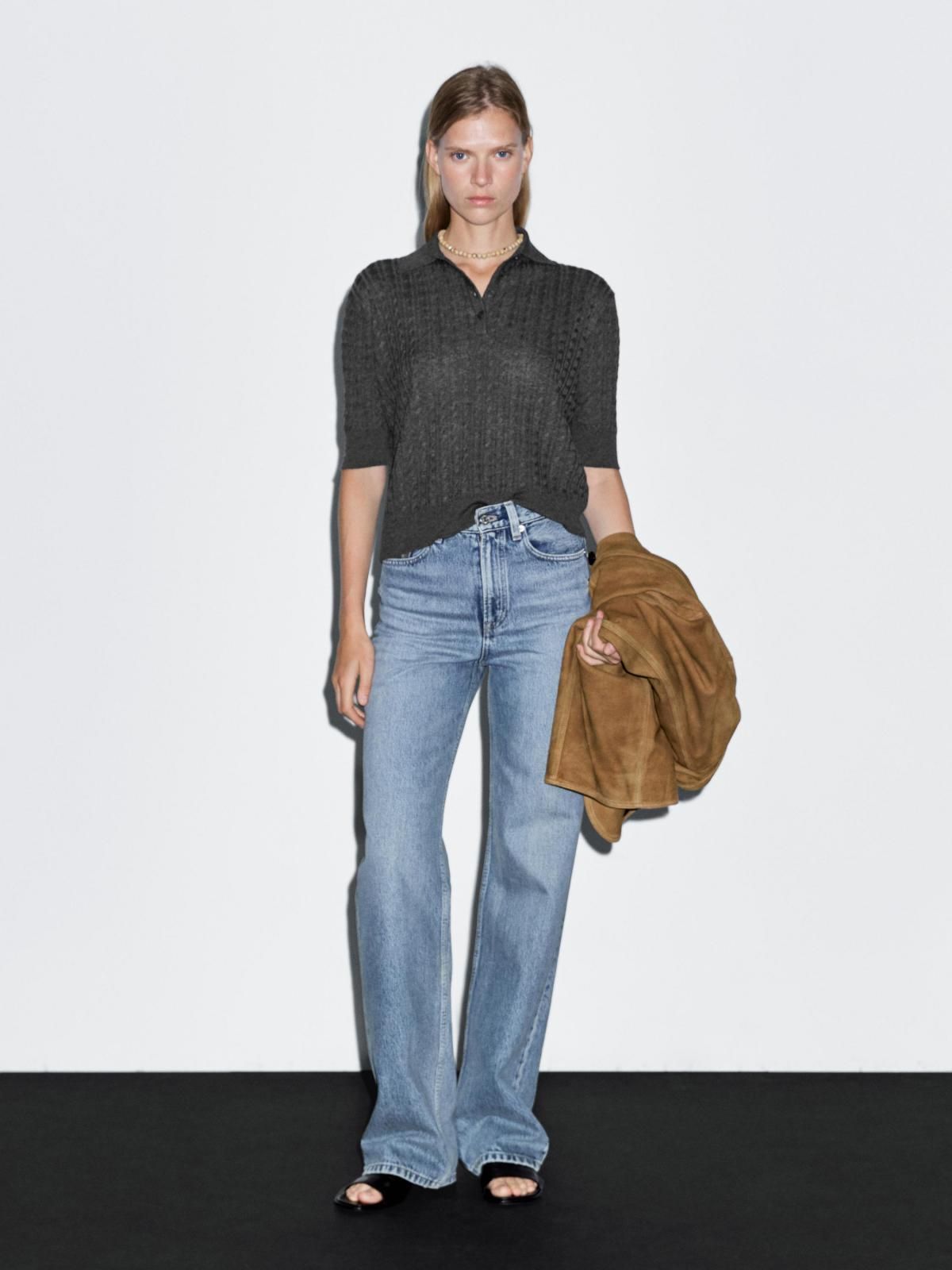 마시모두띠 울블렌드 브이넥 반팔 케이블 니트 폴로 셔츠 5687/579 ANTHRACITE GREY - 상세 이미지 2