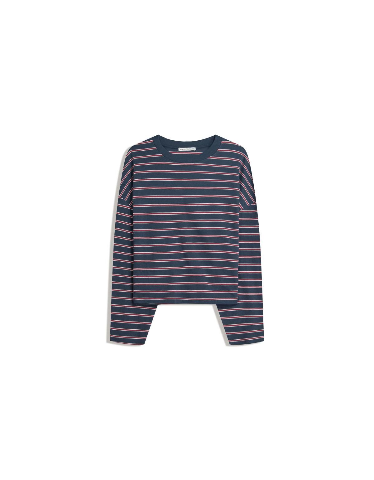 버쉬카 스트라이프 크롭 긴팔 티셔츠 7547/443 NAVY - 상품 이미지