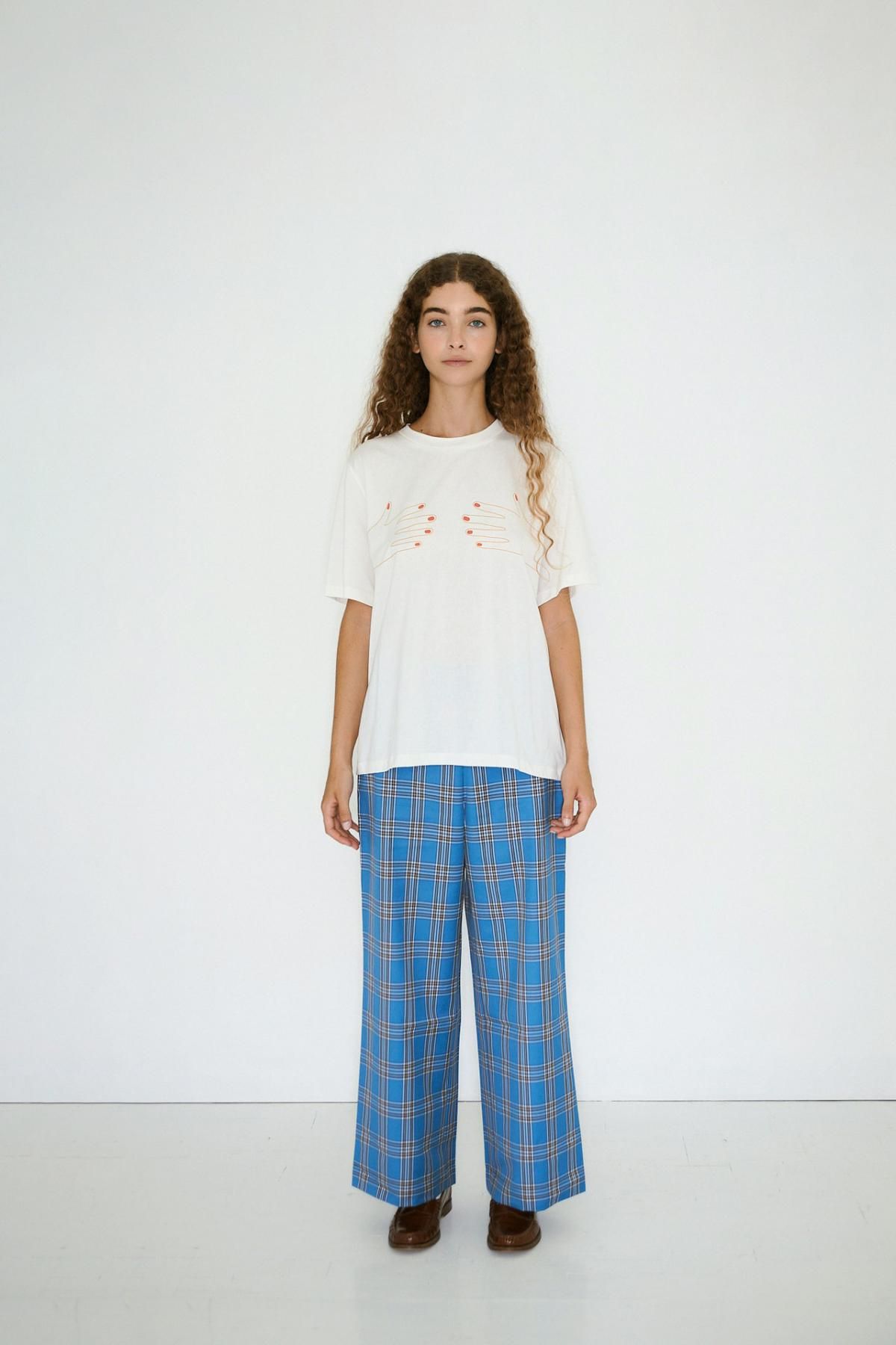 타이니코튼 페트롤 블루 체크 와이드 팬츠 AW25-626R18 ONE COLOR - 상세 이미지 5