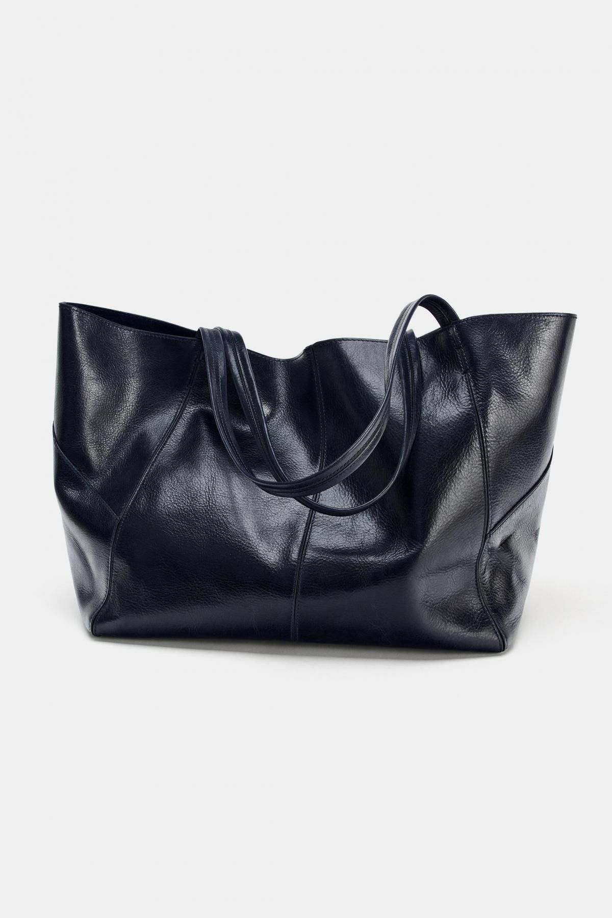자라 프리미엄 레더 맥시 토트백 6044/610 NAVY BLUE - 상세 이미지 3