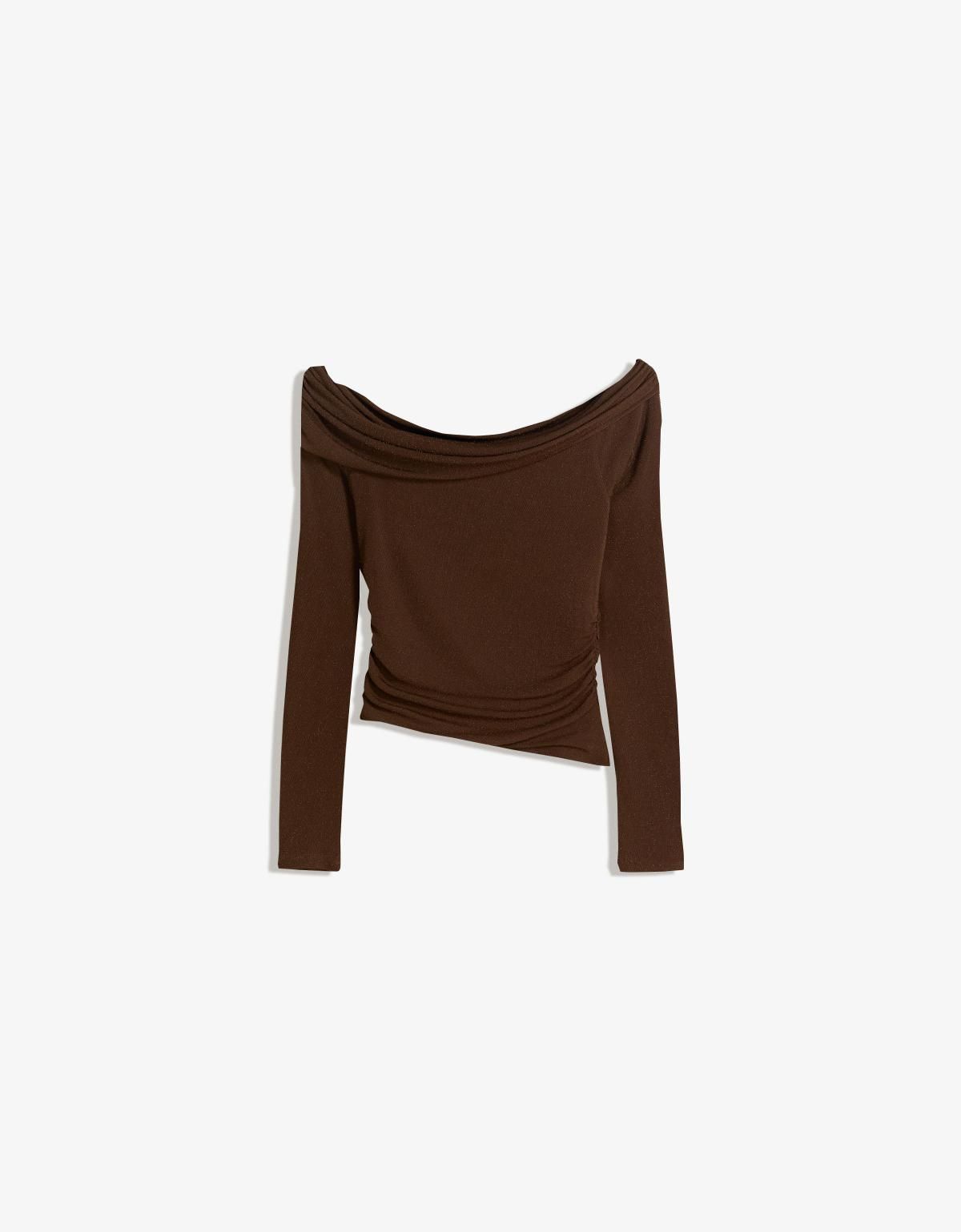 버쉬카 쉬머리 텍스처 오프숄더 긴팔 탑 8785/710 BROWN - 상품 이미지