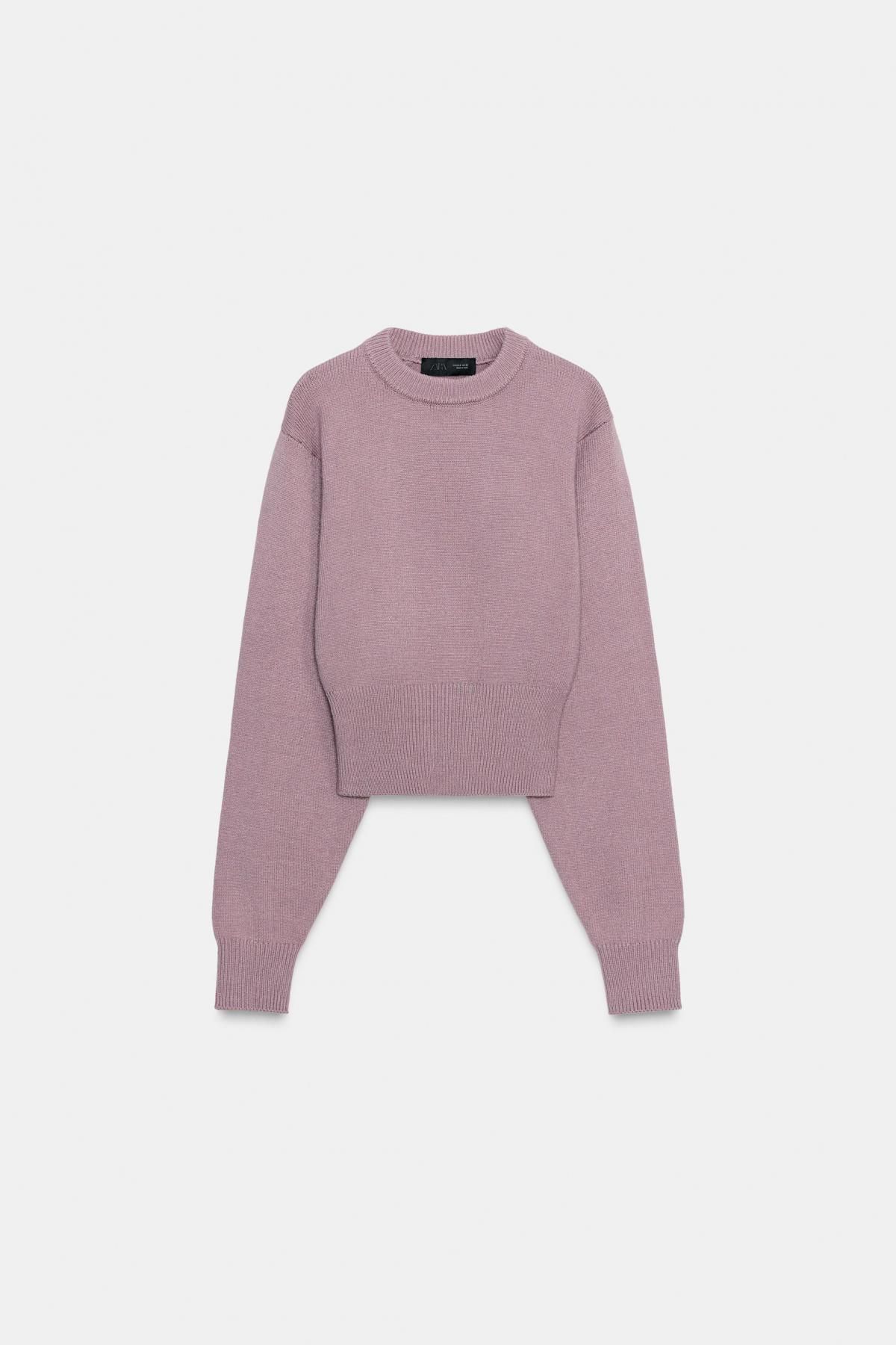 자라 심플 데일리 라운드넥 크롭 니트 스웨터 5536/141 LILAC - 상품 이미지