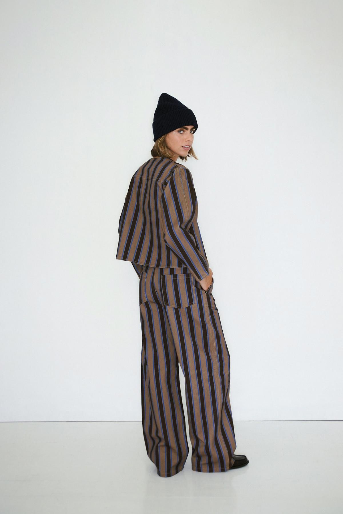 타이니코튼 모카 스트라이프 와이드핏 슬랙스 팬츠 AW25-648S37 MOCHA - 상세 이미지 4