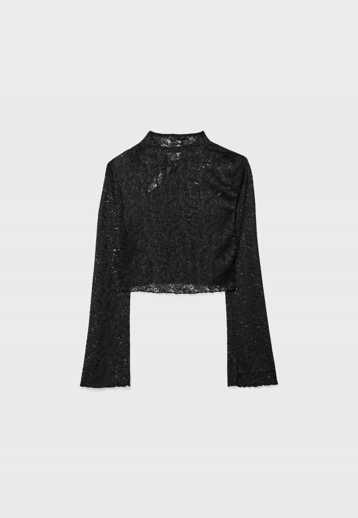스트라디바리우스 시스루 크롭 하이넥 레이스 탑 8106/600 BLACK - 상세 이미지 3