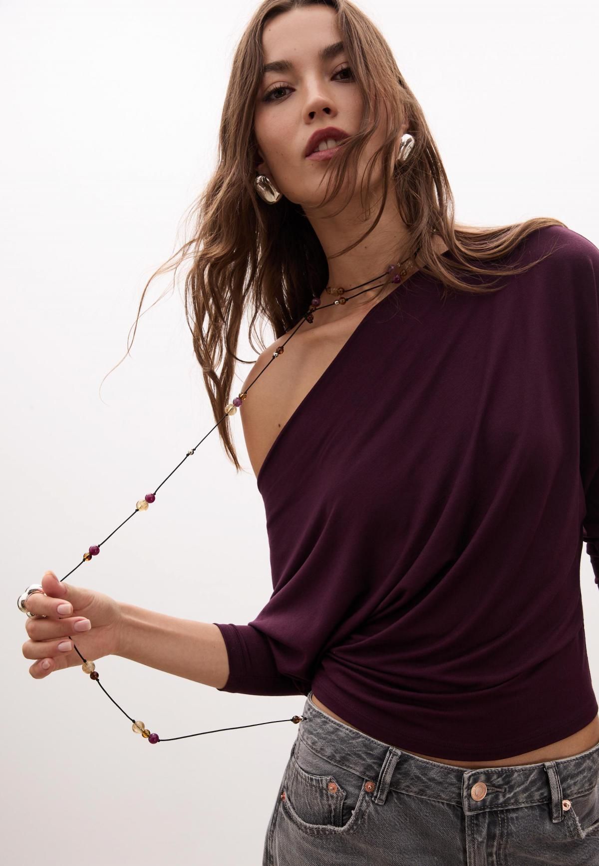 스트라디바리우스 모달블렌드 루즈핏 비대칭넥 긴팔 티셔츠 6681/966 PURPLE - 상세 이미지 5