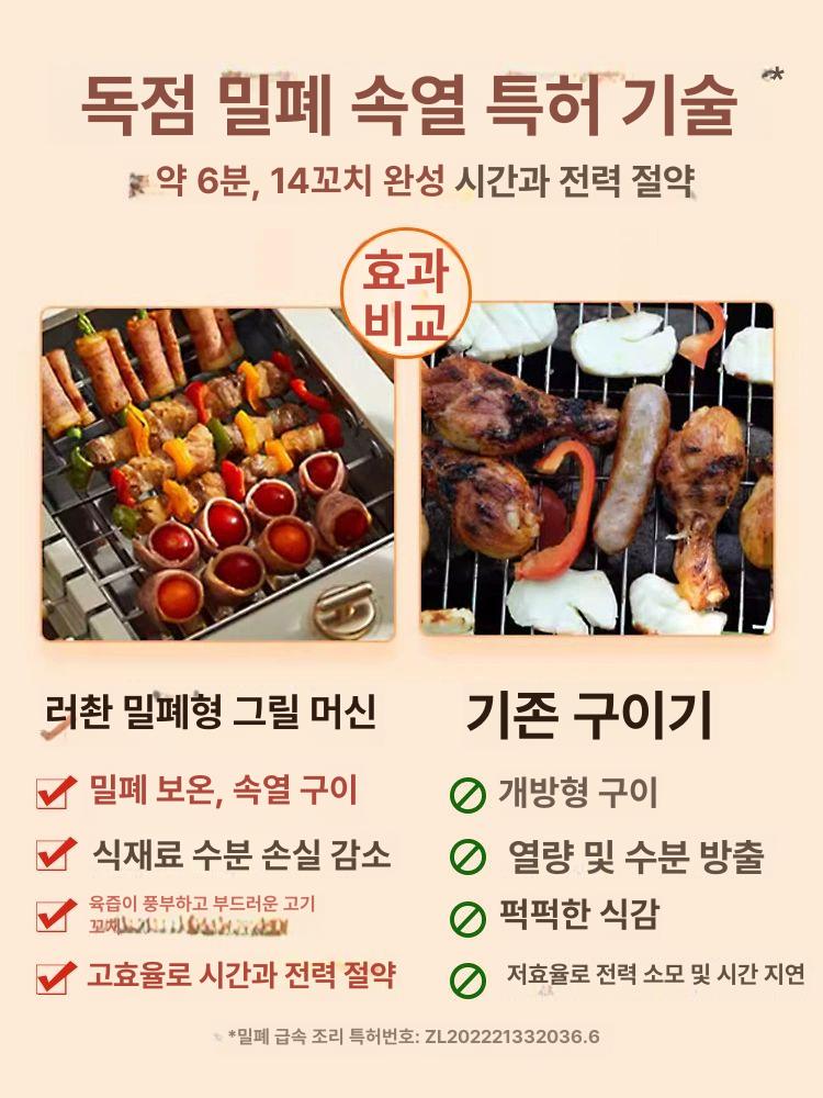 자동 실내 구이 바베큐 꼬치 바베큐그릴 숯불바베큐그릴 캠핑 2단 말차그린 타이머 다기능 - 상세 이미지 5