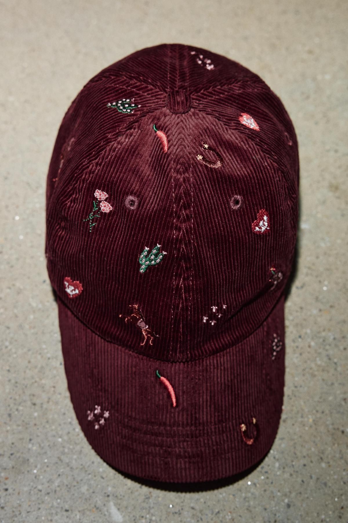 자라 코듀로이 자수 버건디 캡모자 0653/266 BURGUNDY - 상세 이미지 2
