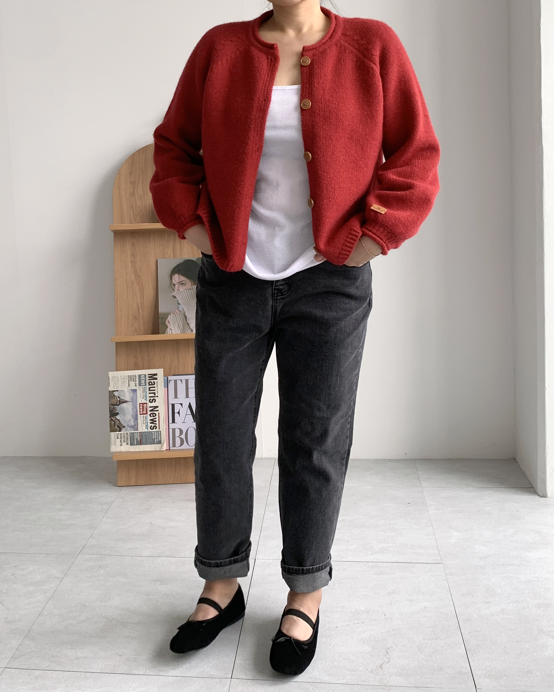 레드가디건 임산부가디건 겨울가디건 - 상세 이미지 4