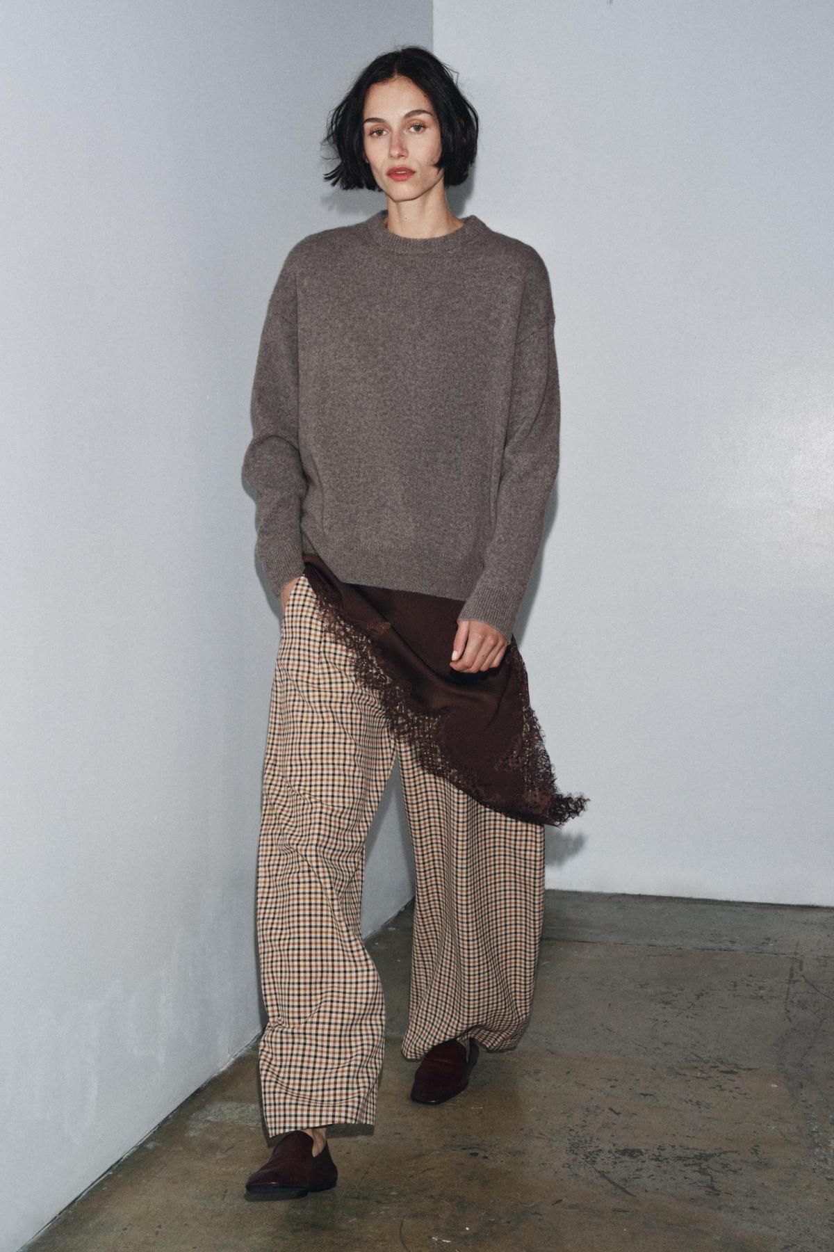 자라 프리미엄 캐시미어 울 라운드넥 니트 긴팔 스웨터 6771/105 BROWN / TAUPE - 상세 이미지 2