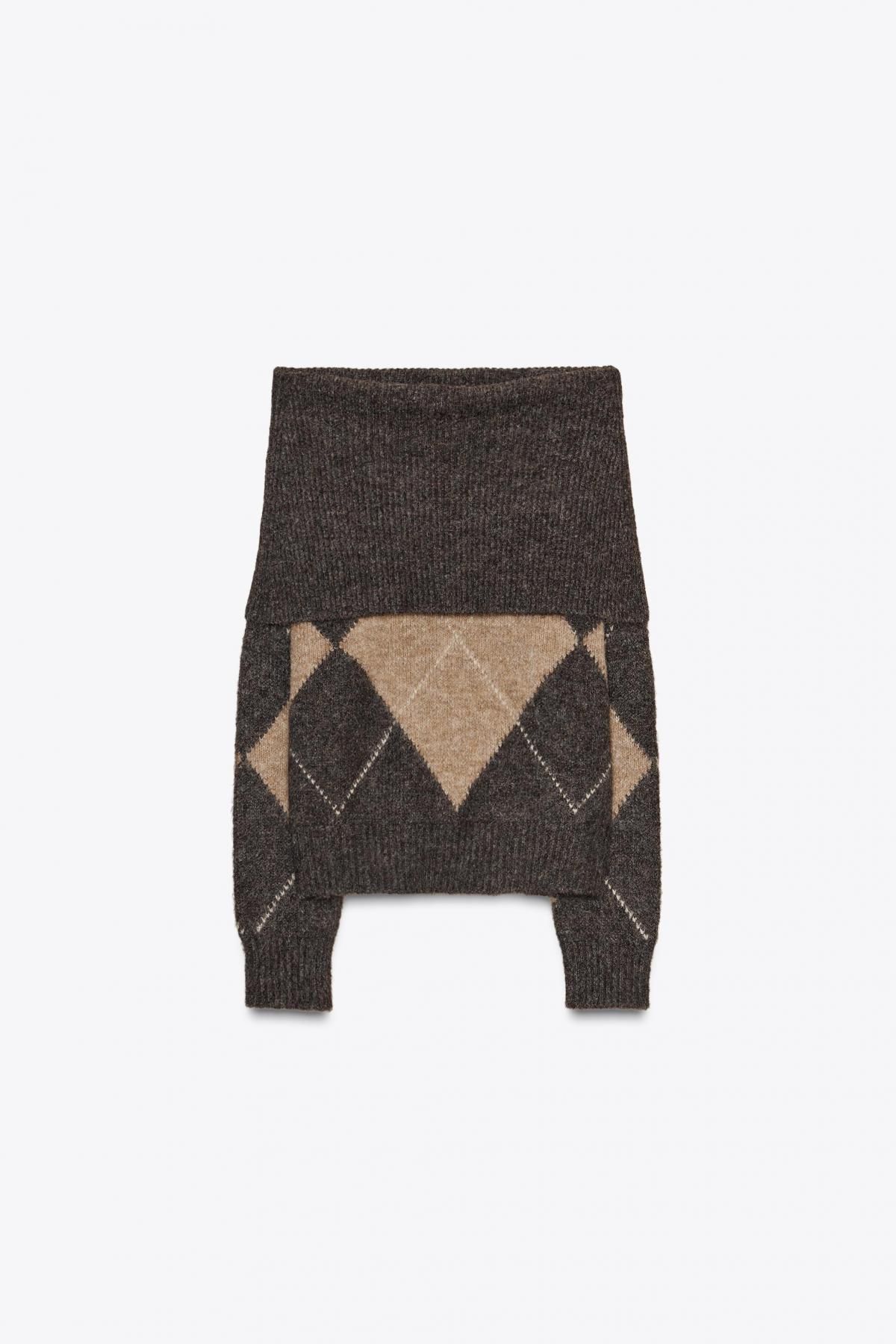 자라 아가일 패턴 오프숄더 니트 스웨터 5755/138 GREY / BEIGE - 상품 이미지