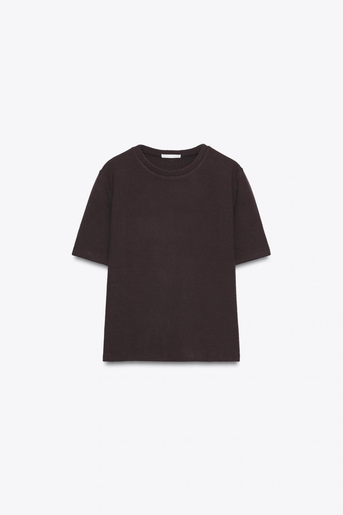 자라 트렌디 컷아웃 라운드넥 반팔 니트 탑 8779/656 DARK BROWN - 상품 이미지